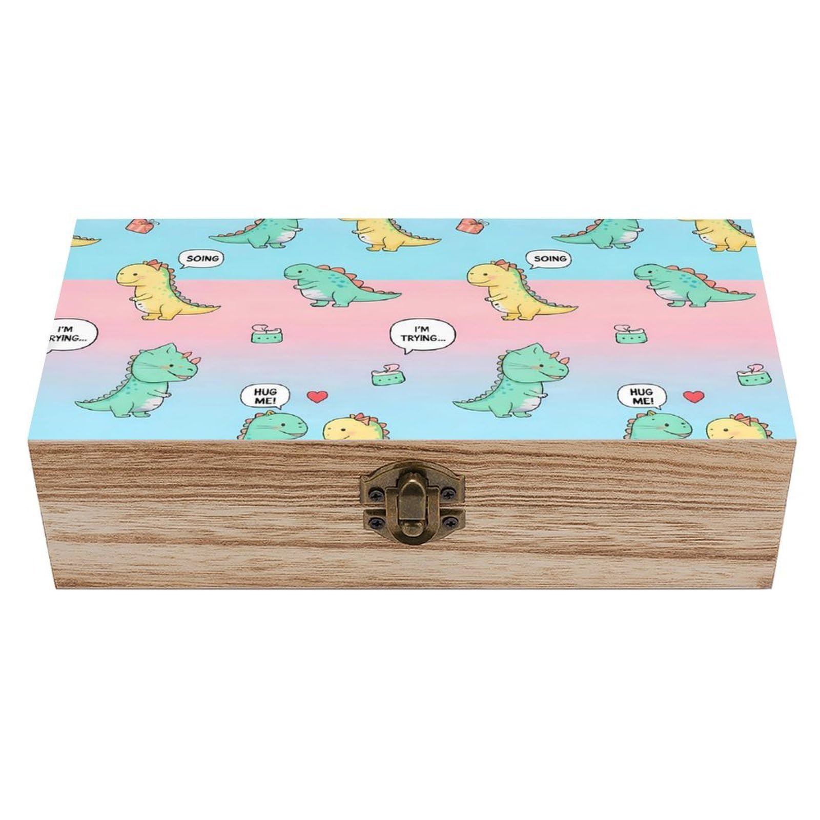 HLBSDM Cute Love Dinosaurs Wooden Storage Box