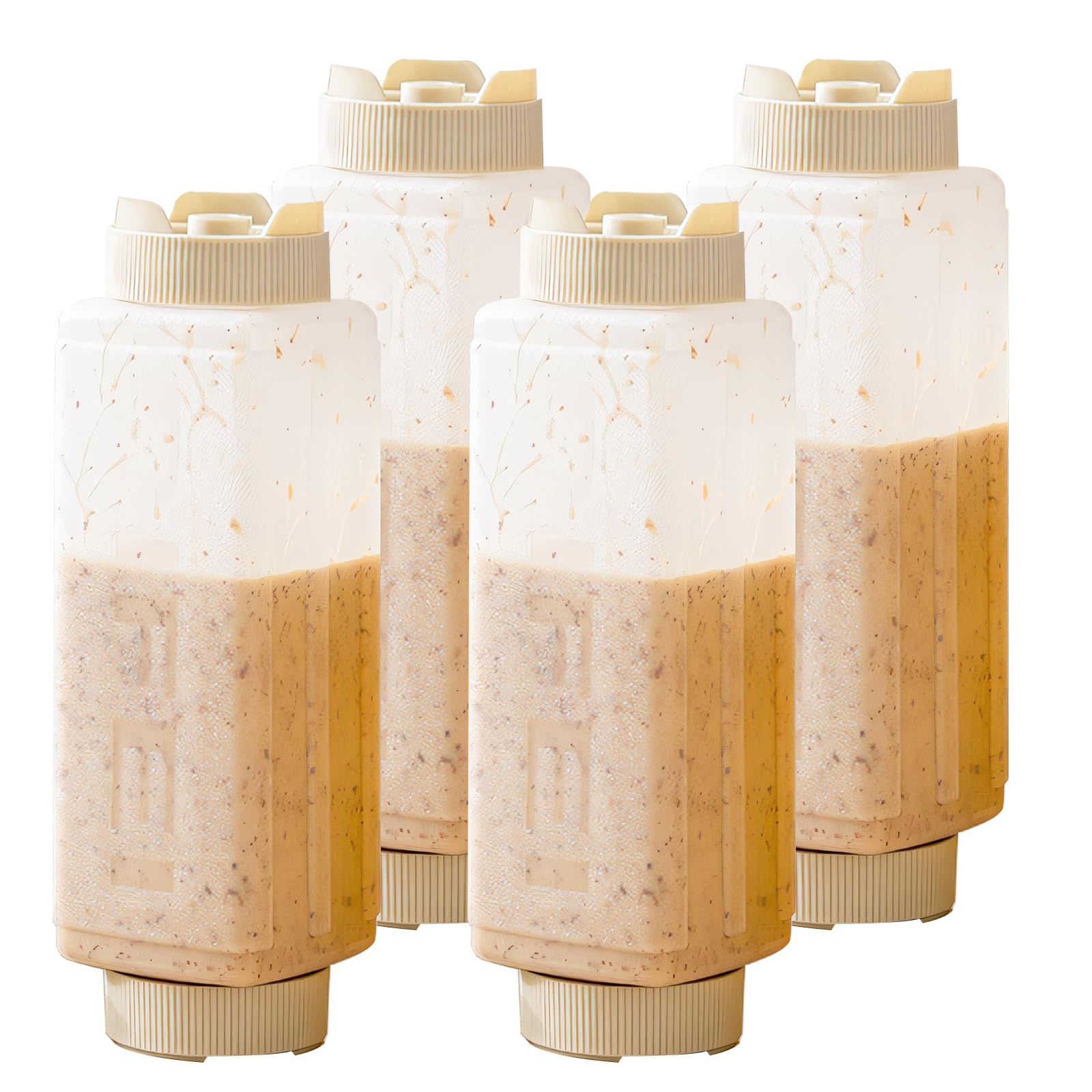Woobroo 4 Pack 720ml Sauce Bottle Squeeze-Style Seasoning Dispenser for ketchup, salad dressing, mustard, barbecue sauce, and other viscous condiments