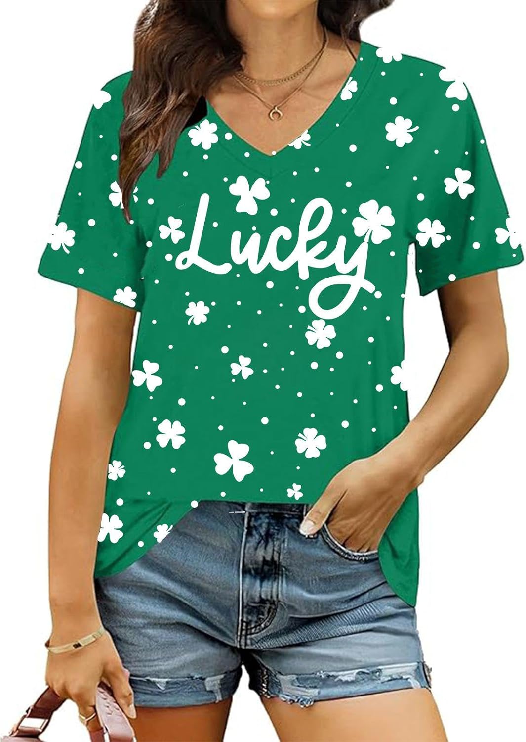 St Patricks Day Shirt Women Irish Lucky Shamrock Clover Graphic V Neck Short Sleeve Shirts Funny St Paddy's Day Gift Tee Tops