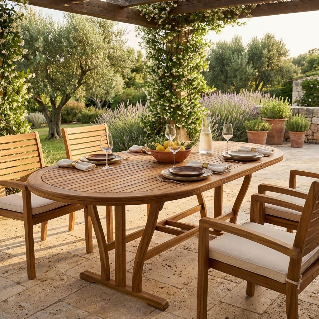 MilaniHome Tavolo Ovale Allungabile in Legno di Acacia 180/240 X 100 per Esterno Giardino Portico Ristorante Bar Hotel Albergo Agriturismo
