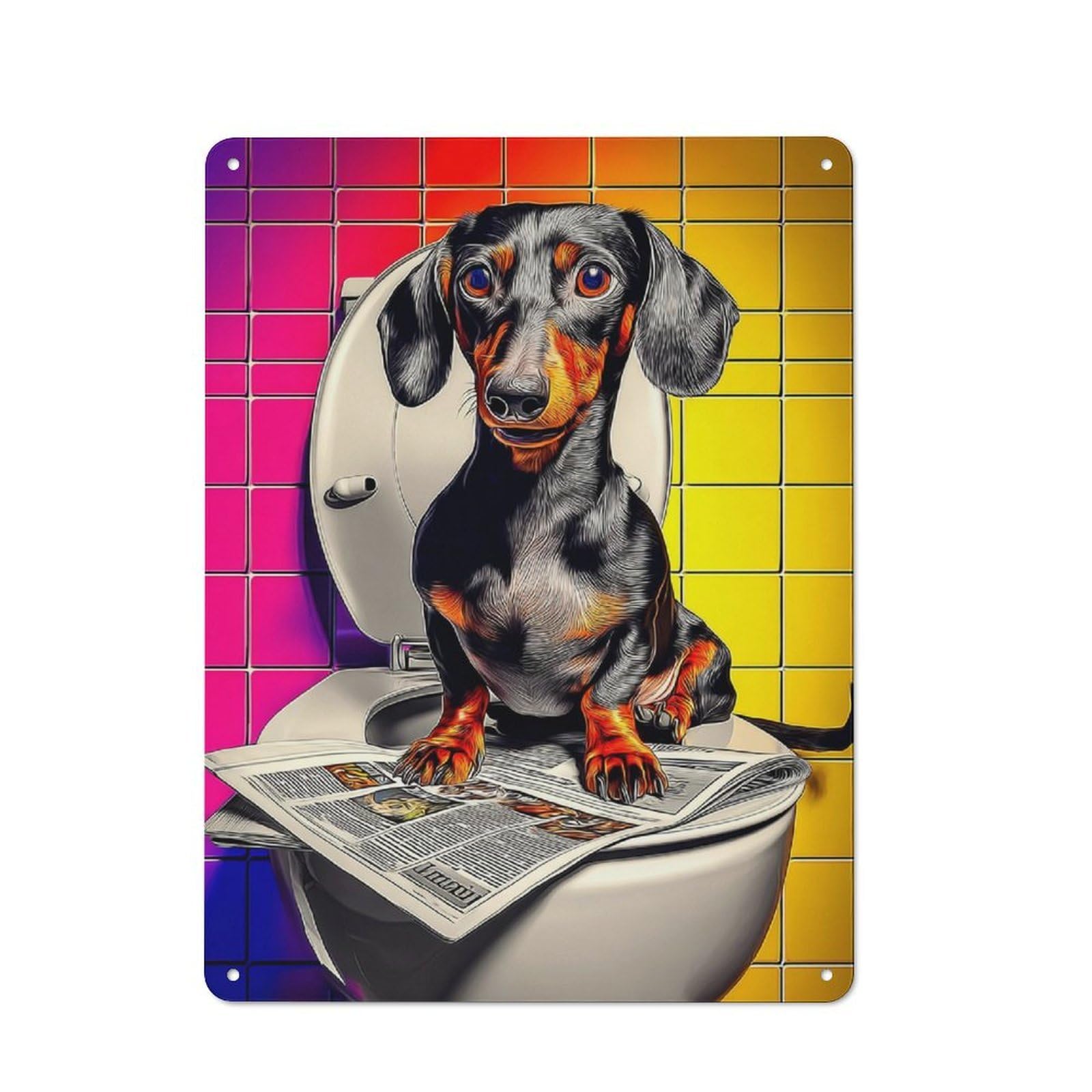 Dog on Toilet Reading Newspaper Metal Sign 40x30cm, Vintage Bar Wall Plaque for Diner, Restaurant, Shed Or Kitchen