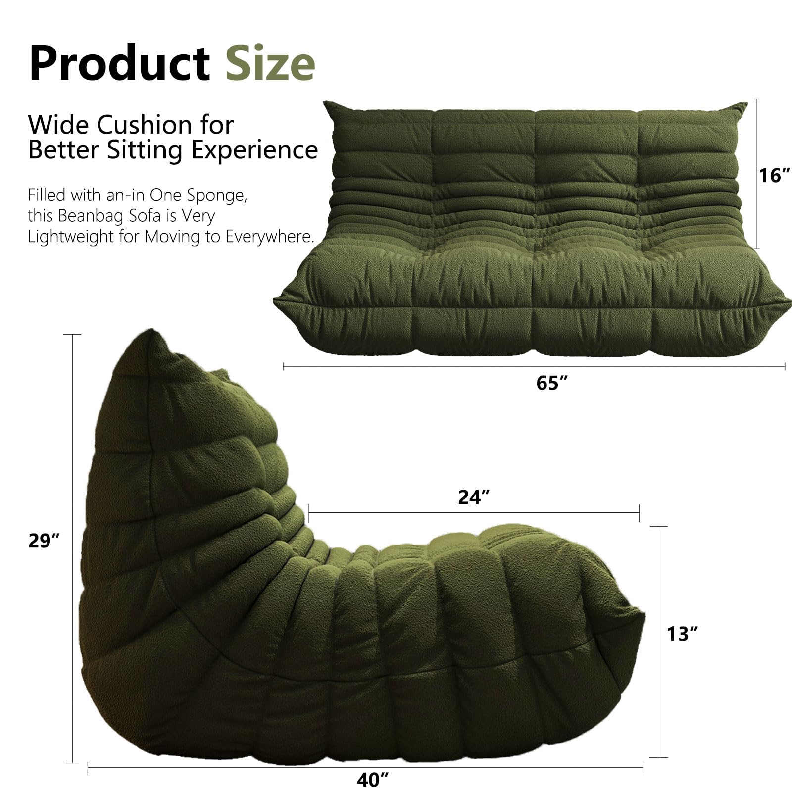Camillas para sala de estar, sofá pequeño de 65 pulgadas, silla de lectura de espuma viscoelástica, silla de suelo, material de peluche suave, sillas de puf para adultos, cómodas sillas de rincón de 2
