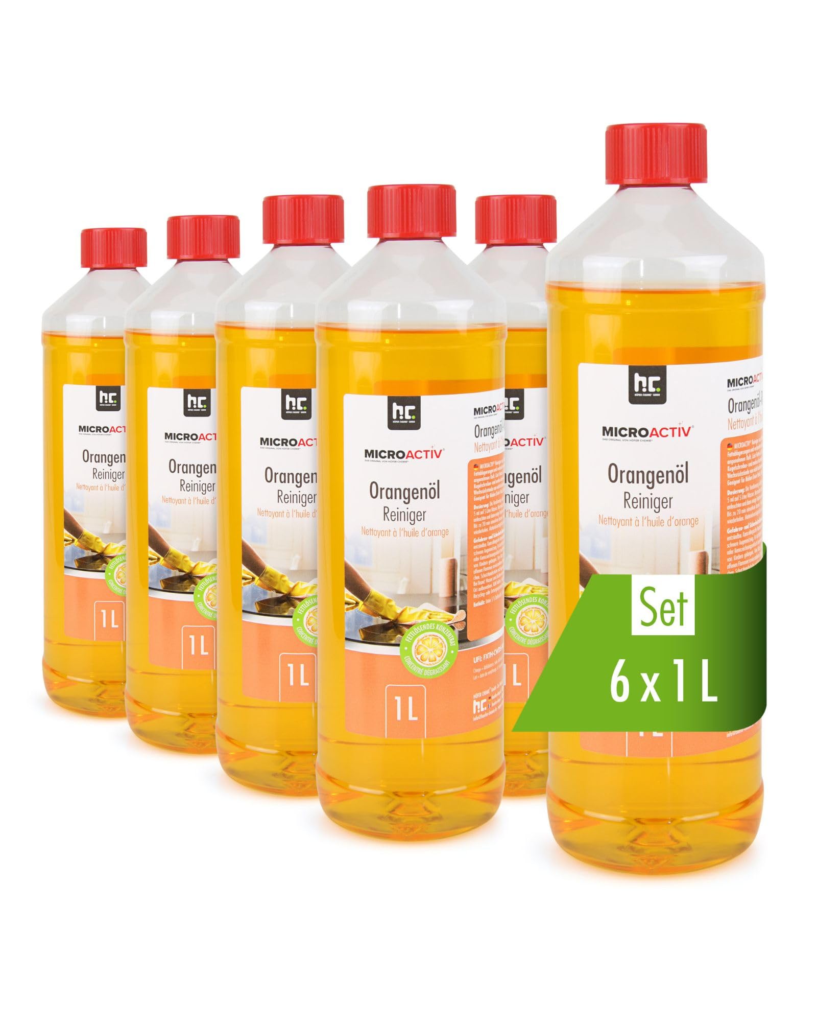 MICROACTIV Orangenöl Reiniger Konzentrat 6 x 1L | Allzweckreiniger & Fettlöser mit frischem Orangenduft - Universalreiniger