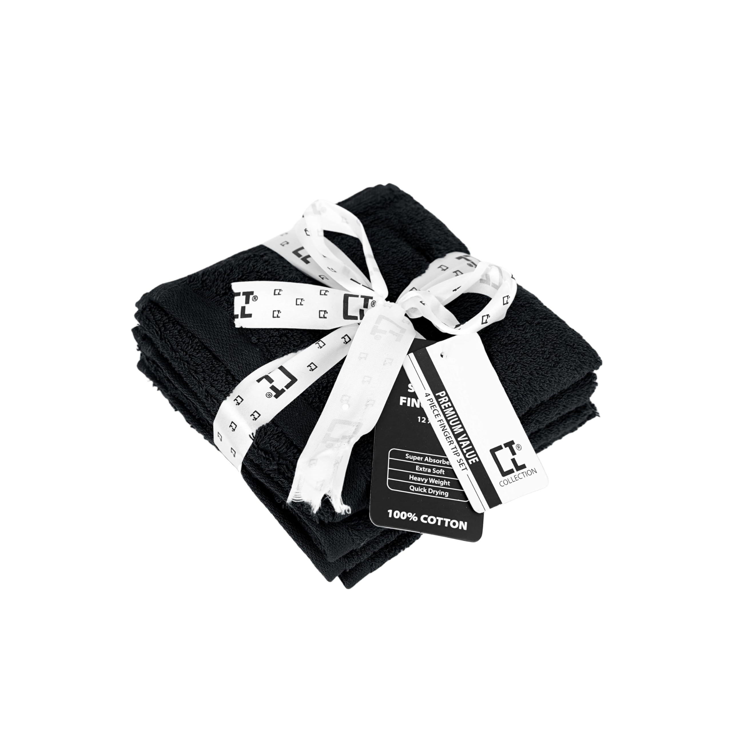 Luxury 100% Cotton 500 GSM Premium Hotel Quality Washcloths Set Highly Absorbent and Soft Feel Fingertip Towels 30x45cm (4, Black)