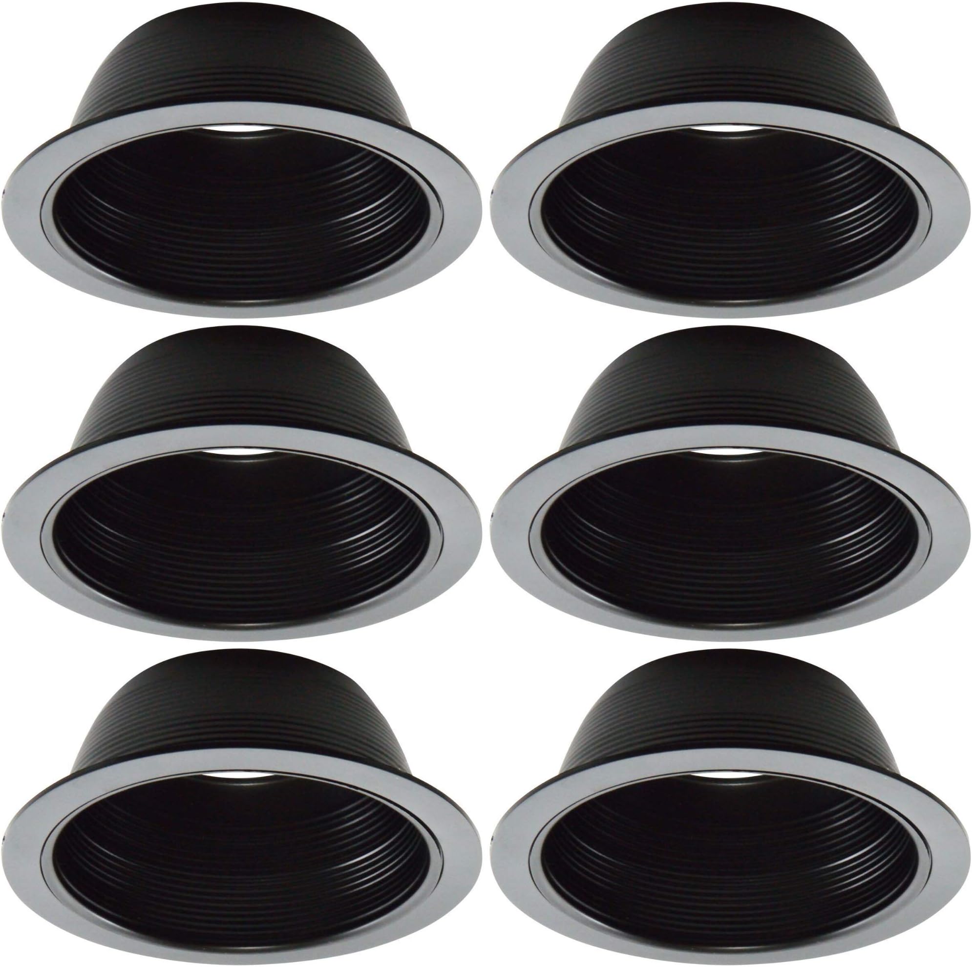 Four-Bros Lighting6" Inch Stepped Baffle Trim with 7.25 Inch Goof Plastic Ring, Use with PAR 30 PAR 38 R30 R40 BR30 BR40 Bulbs, Replace Halo and Juno Light Covers, Black, 6 Pack