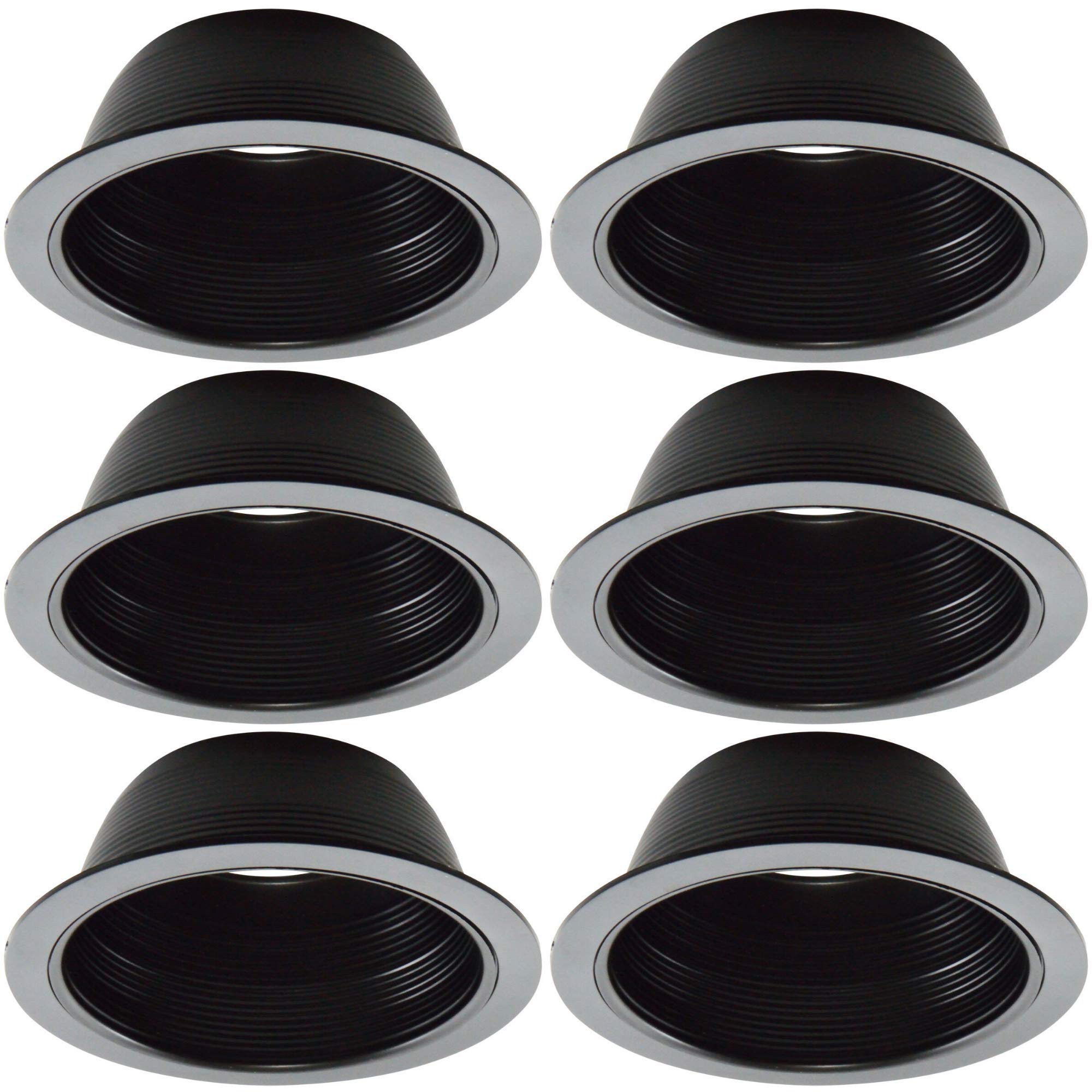 Four-Bros Lighting6" Inch Stepped Baffle Trim with 7.25 Inch Goof Plastic Ring, Use with PAR 30 PAR 38 R30 R40 BR30 BR40 Bulbs, Replace Halo and Juno Light Covers, Black, 6 Pack