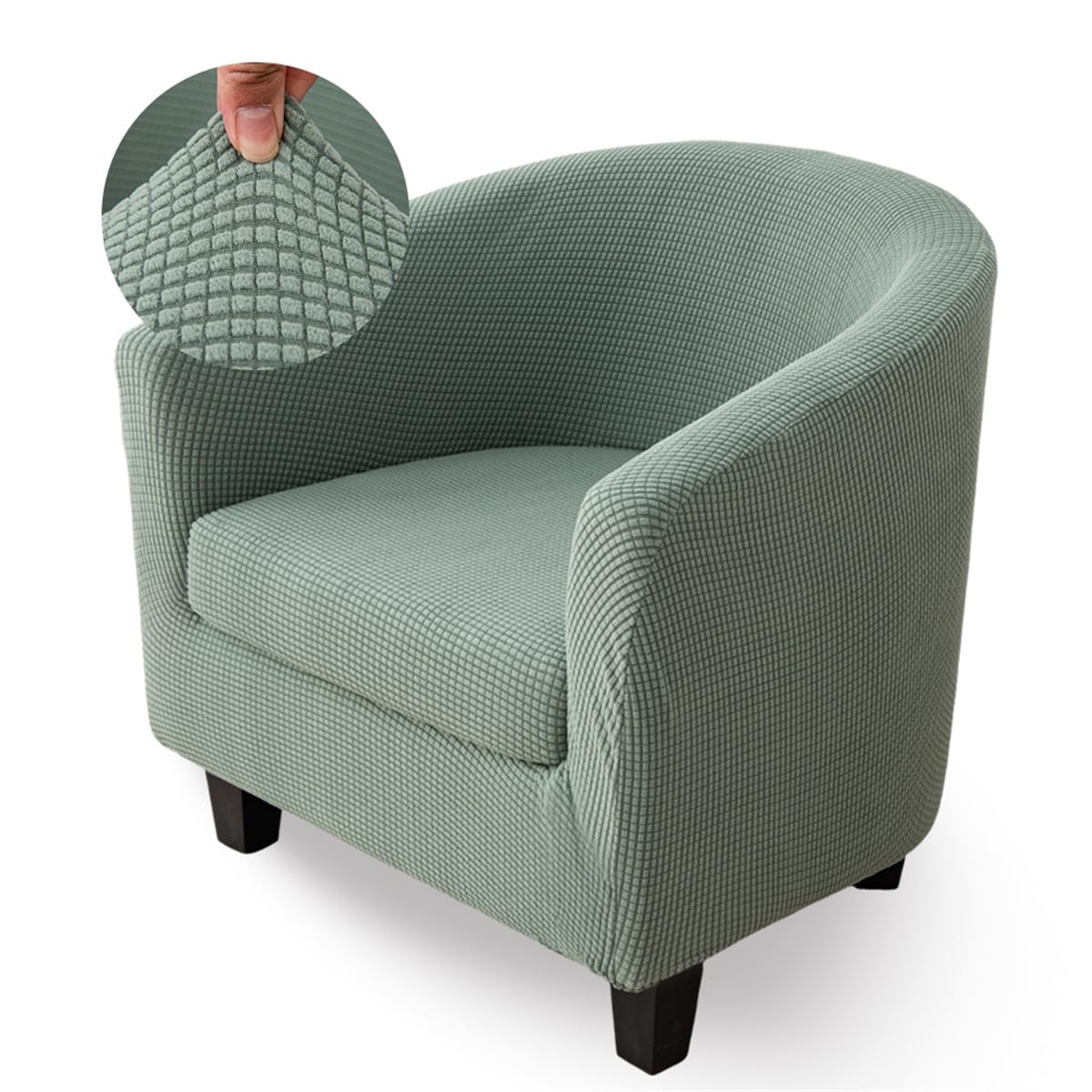 Highdi Solid Color Jacquard Tub Chair Cover 2 Piece Stretch Armchair Slipcovers with Seat Cushion Cover, Removable Washable Bucket Chair Protector for Club Bar Office Reception (Dark Green)