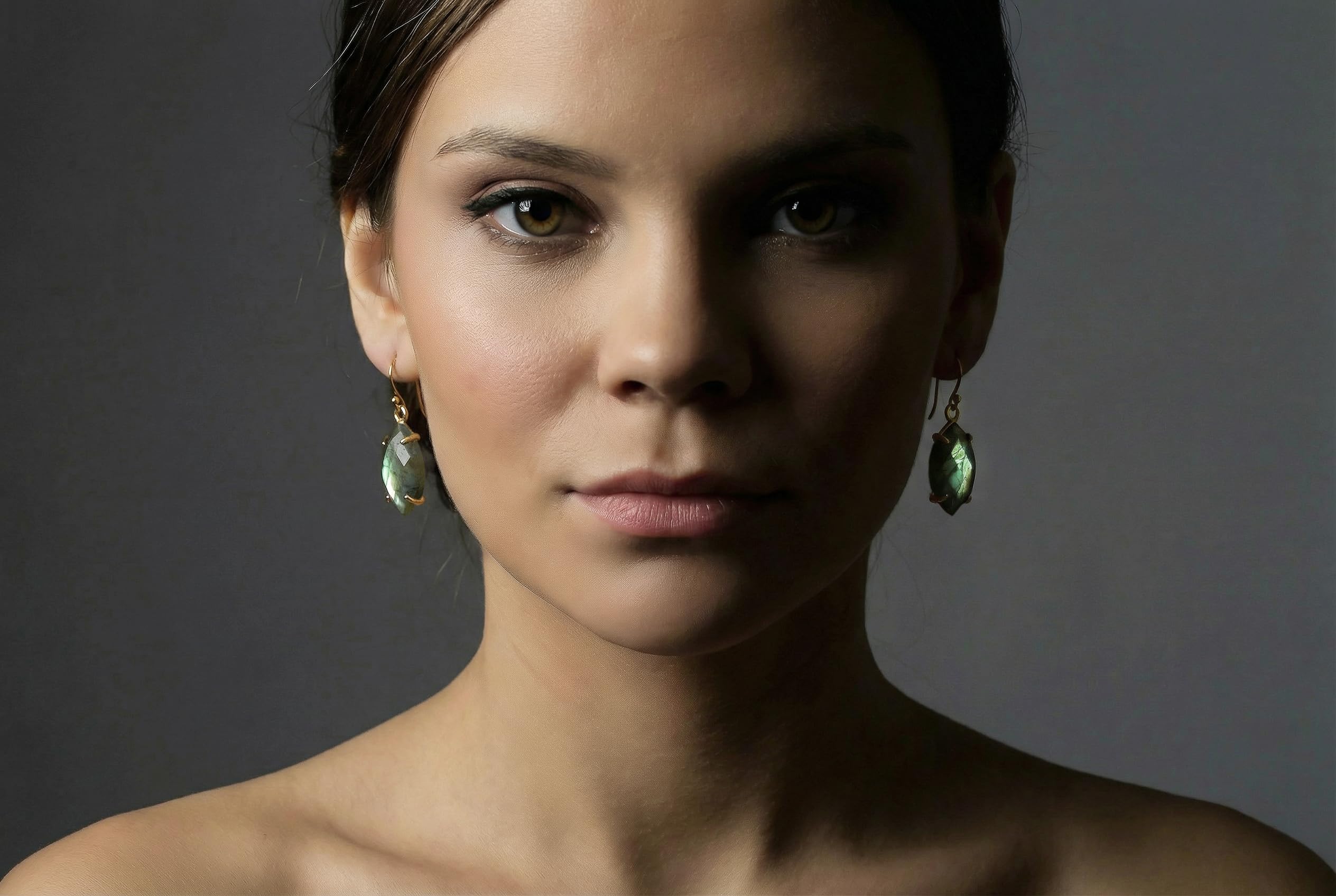 Pendientes de Plata Labradorita - Estilo Marquesa Colgantes - Pendientes Largos de Piedra Preciosa - Pendientes de Plata 925 con Estilo