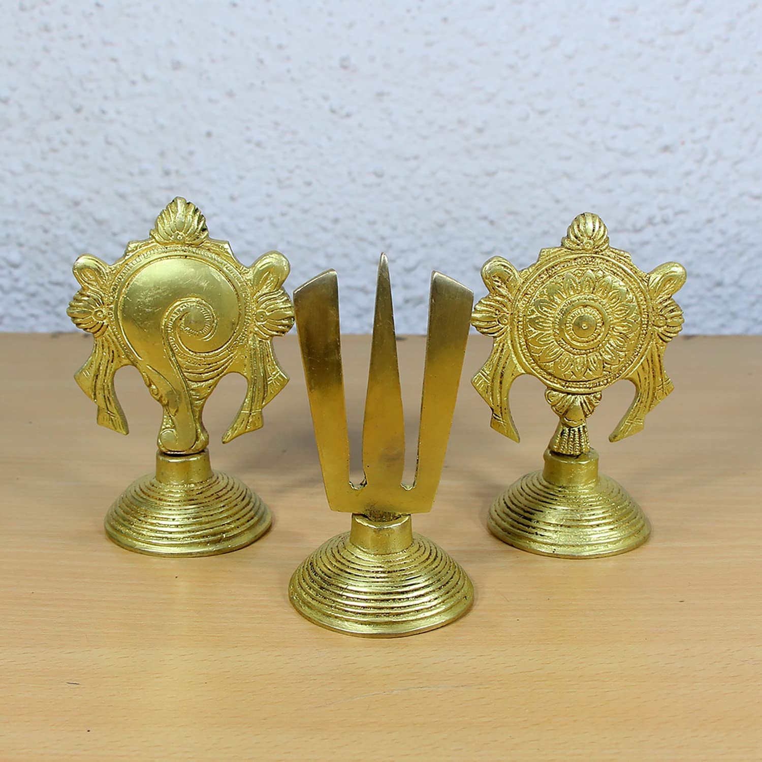 SATYA EXPORTS Handmade Brass Metal Brass SANKU Chakra NAMAM Plate Antique Finish Gold Brass