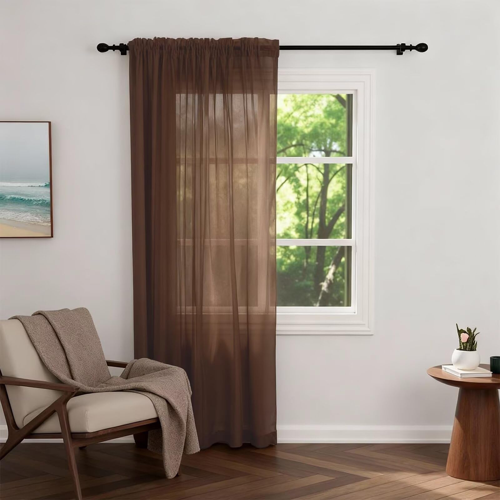 Zdada Net Curtains for Windows 84 Drop, Mocha Slot Top Voile Curtains, Semi Transparent Sheer Curtain Net Curtain Panel for Living Room Kitcken W60xL84 Inch,1 Panel
