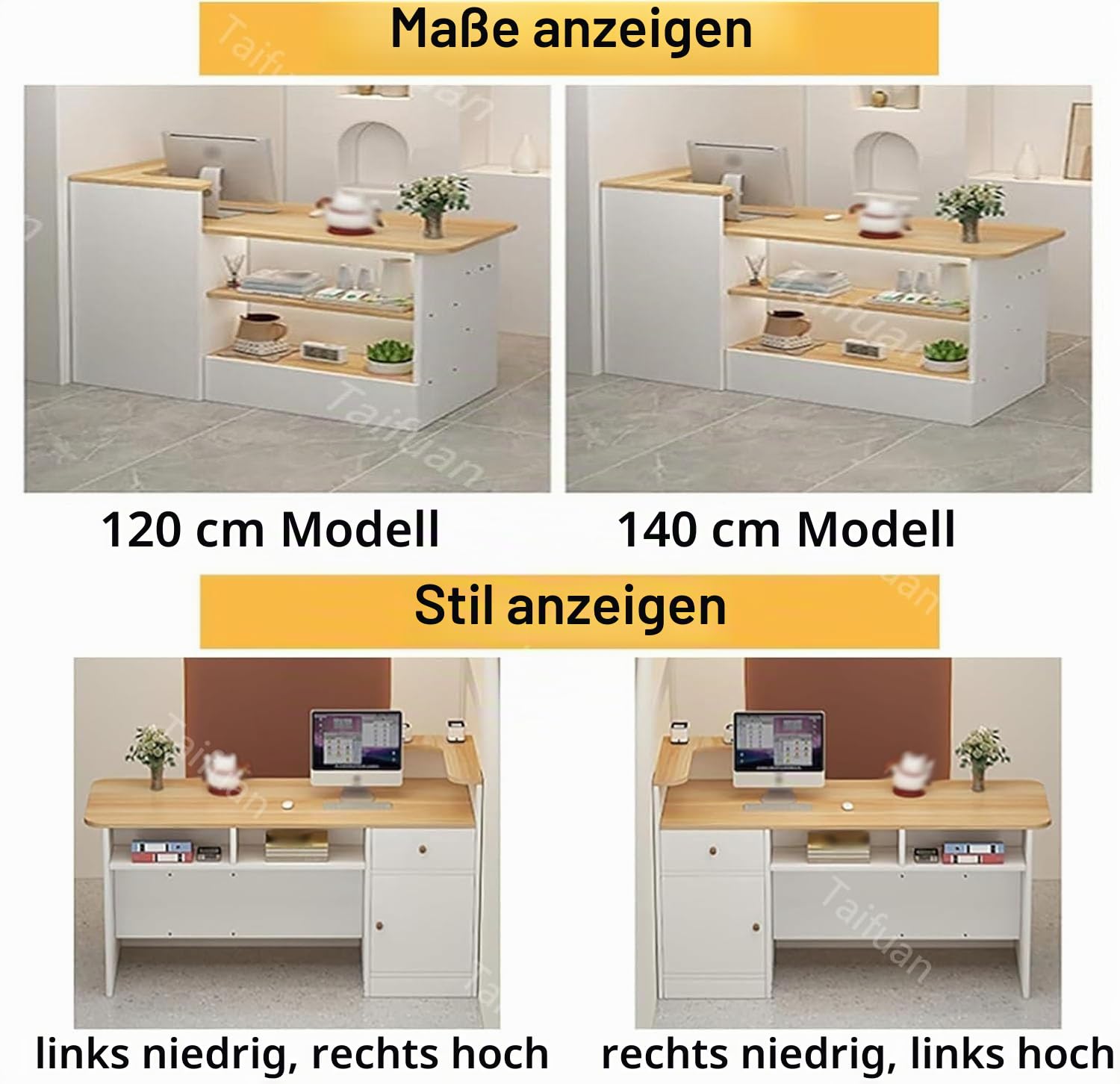 Empfangstheke mit Schreibtisch, Rezeption Schreibtisch mit Schubladen und Ablageflächen Empfangstresen, Laden-Theke Bürotheke Rezeption Tisch(Walnut/Right,120x100x45cm)