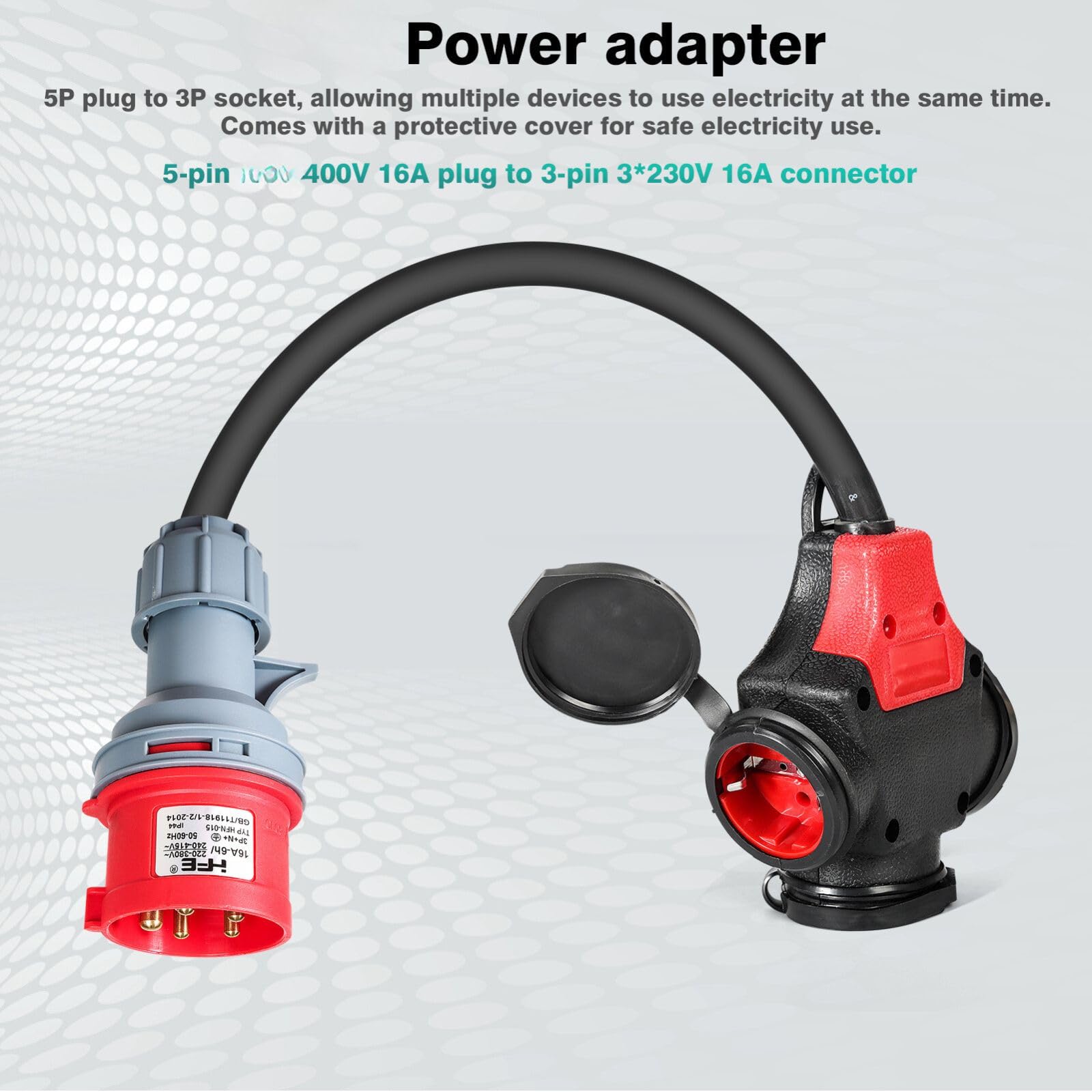 Jadeshay Enchufe Camping 16A 400V Adaptador Industrial con Toma Schuko y Enchufe CEE 5 Pines Cable Adaptador IP44 Impermeable Adaptador Industrial para Exterior Obra de Construcción Caravana Barco