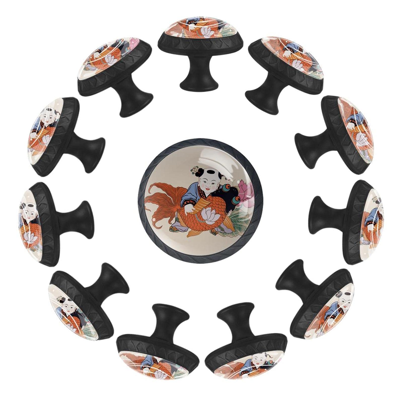 Boutons de tiroir pour crèche Fuwa Fish Lotus ronds déco chambre enfant