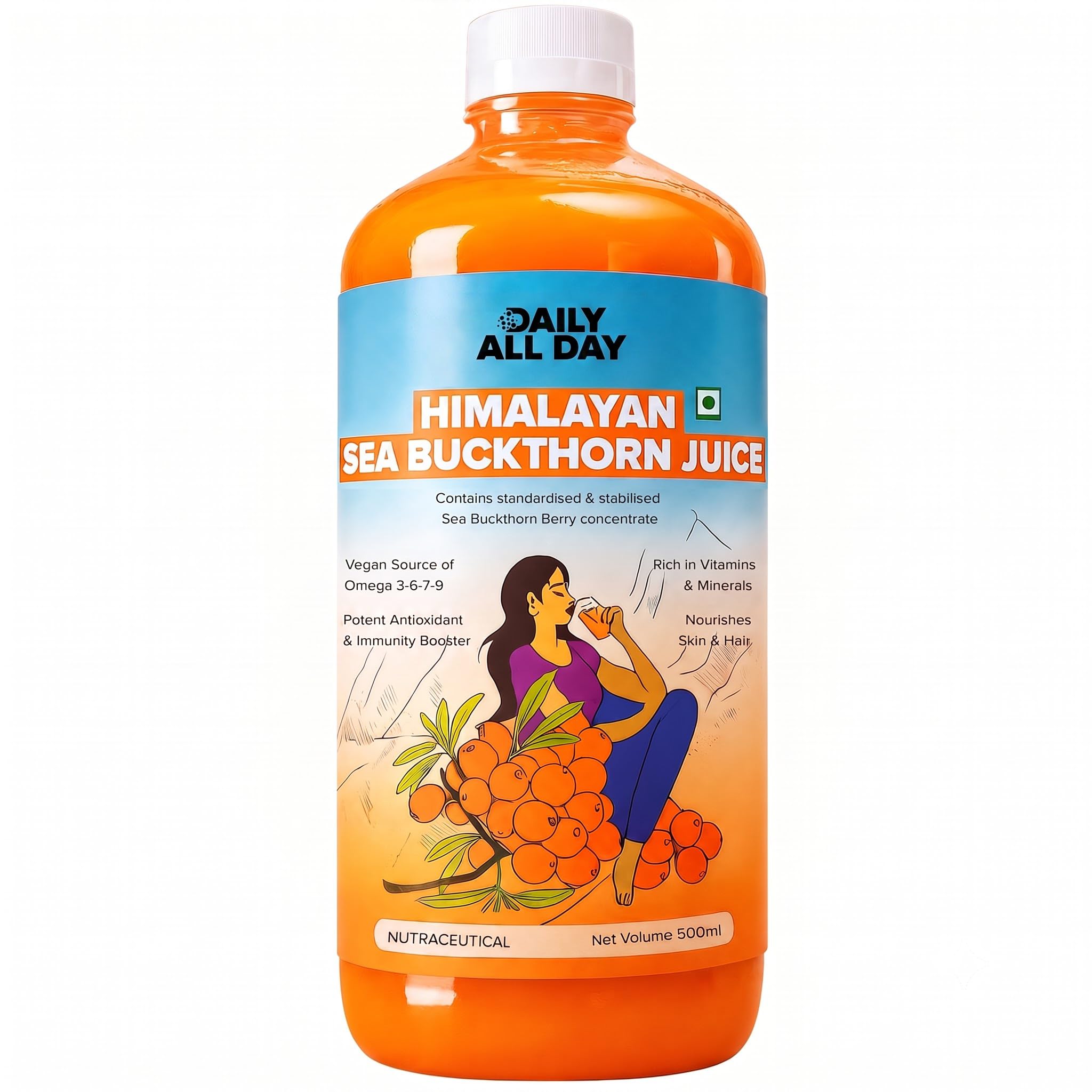 Himalayan Sea Buckthorn Berry Pulp Concentrated Juice 500 ml, Liquid Supplements, Makes up to 50 Glass, Rich in Vitamin C Plant Based Vegan Omega 3, 6, 7, & 9, Antioxidants, Juice for Skin Glow-image-19