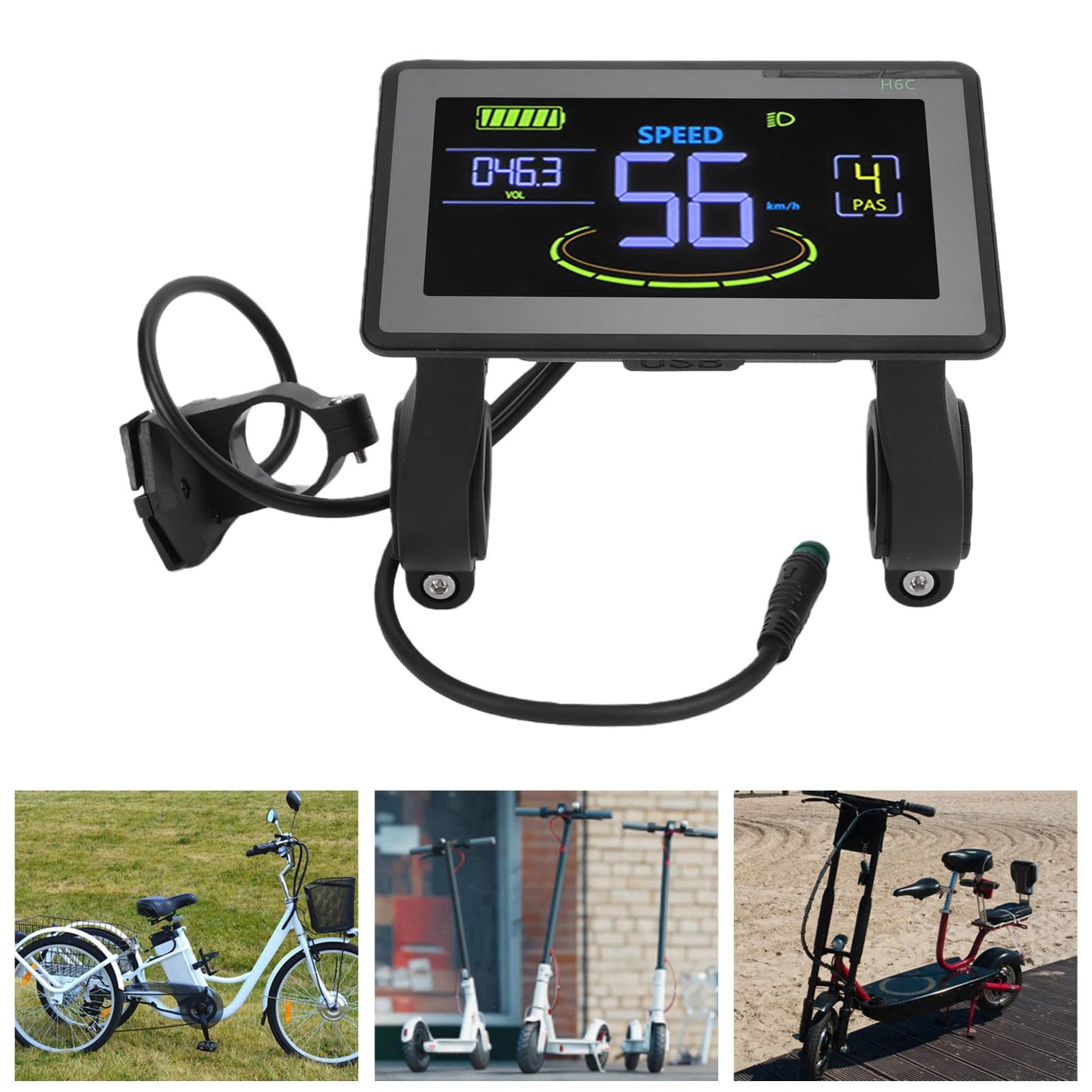 Keenso Display LCD per Bici Elettrica, Pannello di Controllo ABS con Connettore Impermeabile 5P, Display per Scooter Elettrico, per Sostituzione del Tachimetro della Bici, per Pendolari e Guida