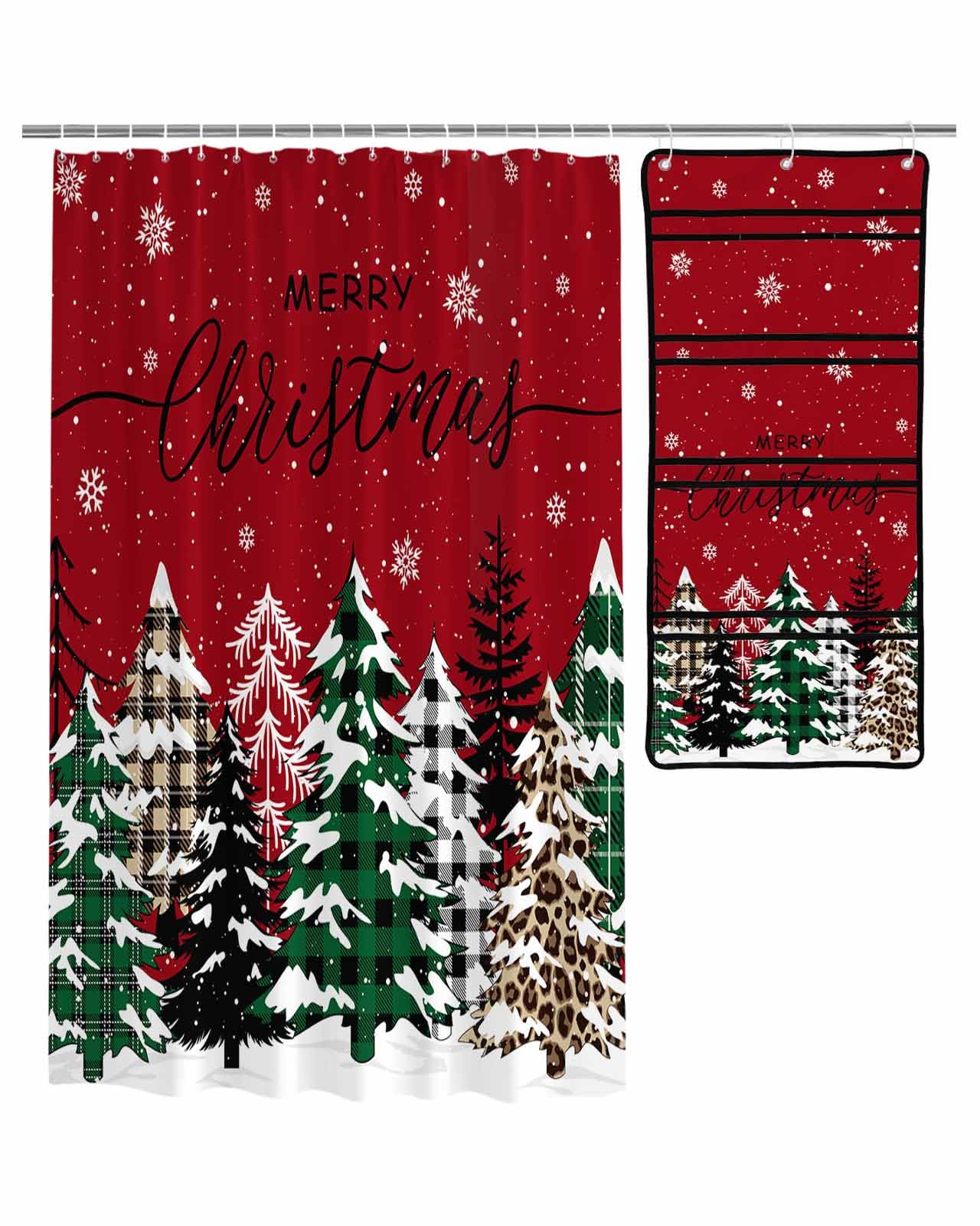 ZFUNCING Shower Curtain Mesh Shower Organizer Set Grid Leopard Sketch Christmas Tree Waterproof Bath Curtains Hanging Shower Caddy