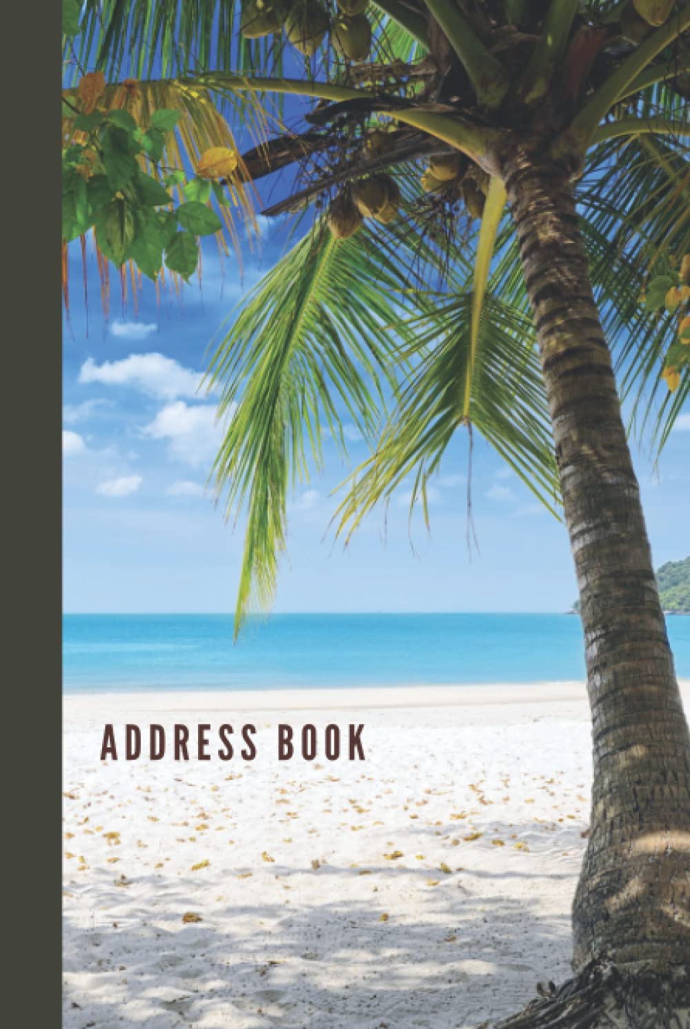 Address Book: Hardcover Hardback / Tropical Palm Tree - Beach Blue Ocean Sea Cover / Track Names - Telephone Numbers - Emails in Small 6x9 Notebook ... Kids - Teen - Adult -Senior Citizen Gift
