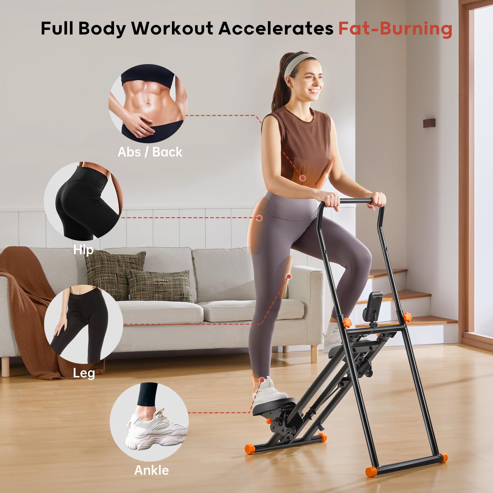HitGo Foldable Stair Stepper Machine - Vertical Stair Climber for Home Gym, Full-Body Cardio Workout Equipment with Adjustable Handlebar & Pedals, Extended Step Range Design