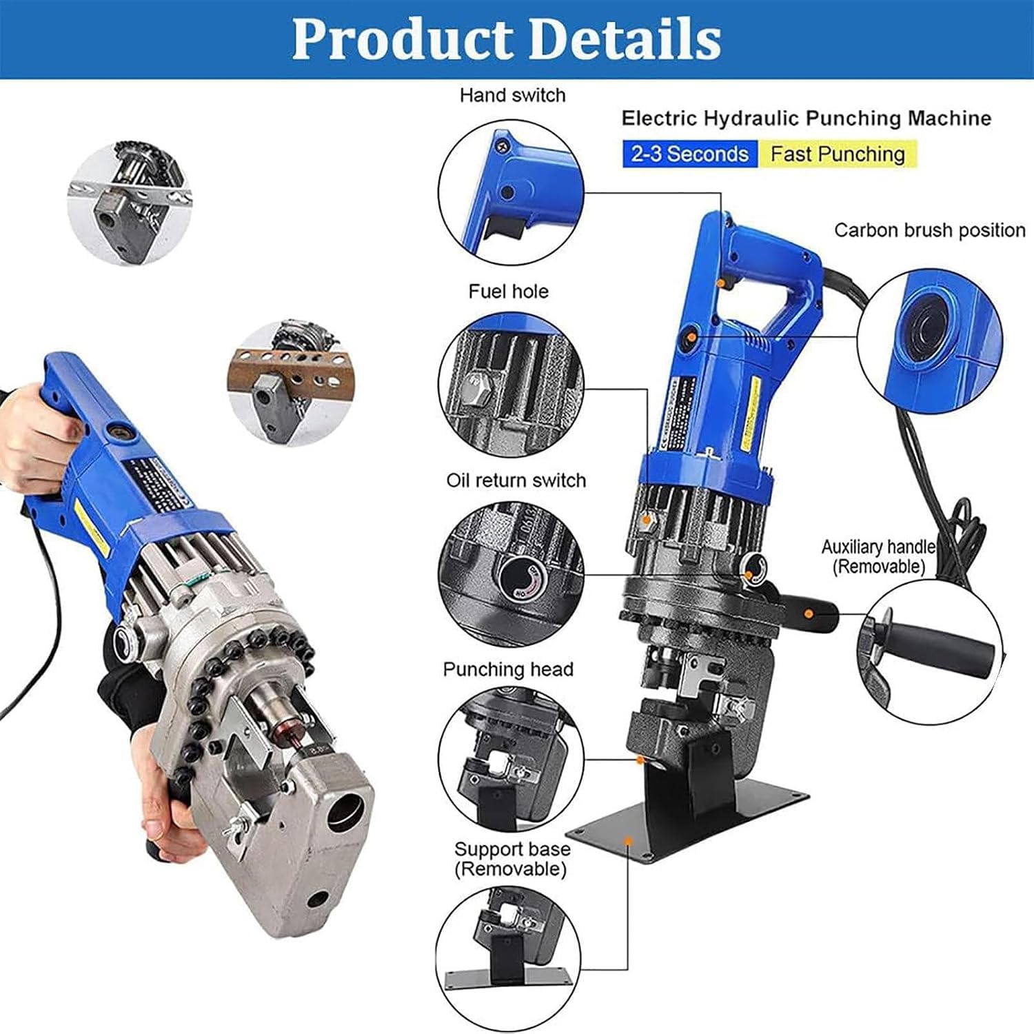 TYH Perforatrice Hydraulique Électrique, 1500 W, pour Métaux, 5 Matrices (6,5-20,5 Mm), Perforation De Précision pour Fer, Cuivre, Aluminium, Cornières Et Acier. Channel Steel