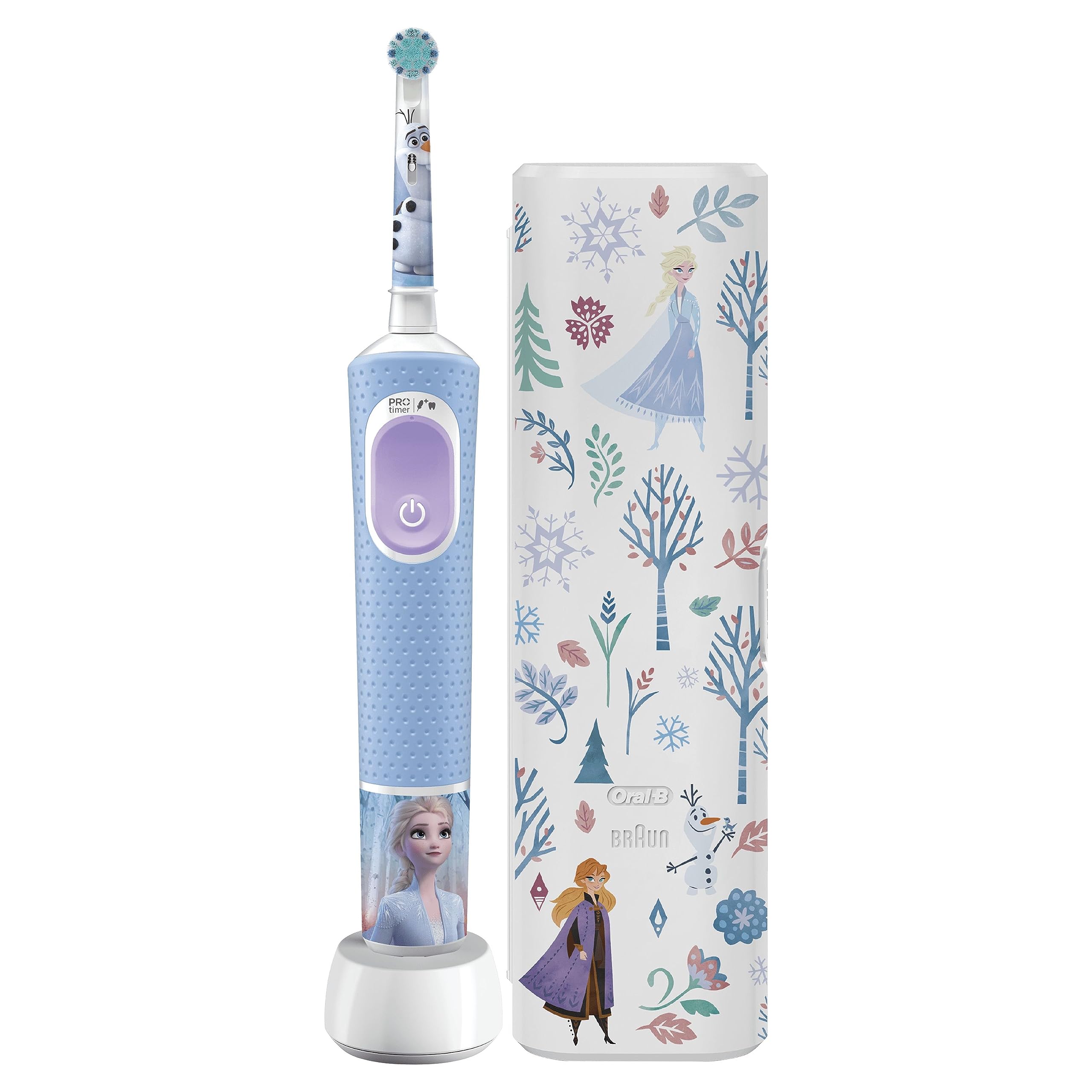 Oral-B Spazzolino Elettrico Ricaricabile Kids 3+, 1 Testina, Custodia, Azzurro - Disney Frozen, 1 Testina di Ricambio per Spazzolino Elettrico, dai 3 Anni in Su, Delicato sulle Gengive, Custodia