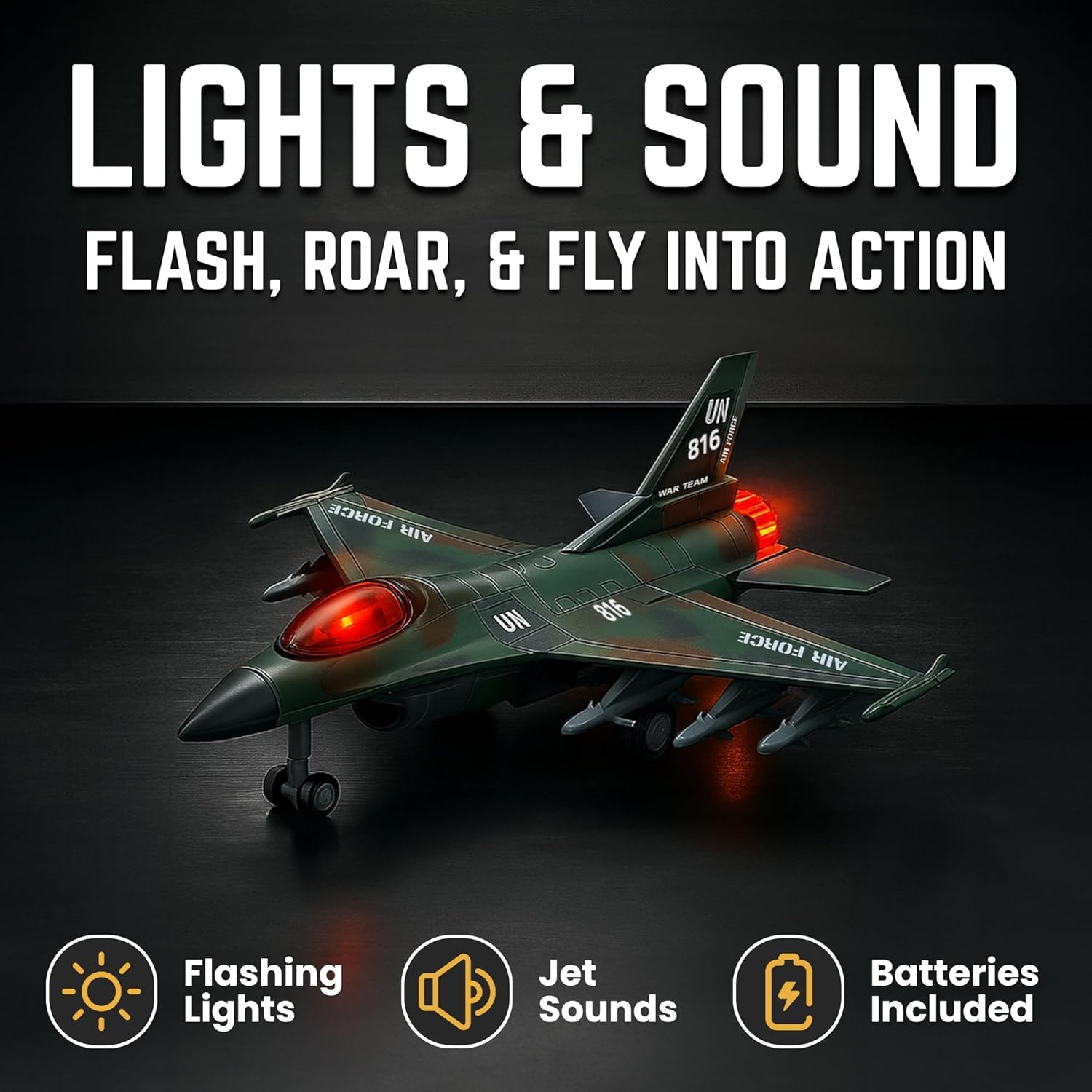 Diecast Fighter Jet Toy Military Falcon Replica Model - 1:400 Scale Airplane Pullback Metal Alloy Aircraft Vehicle with Flashing Lights and Sound