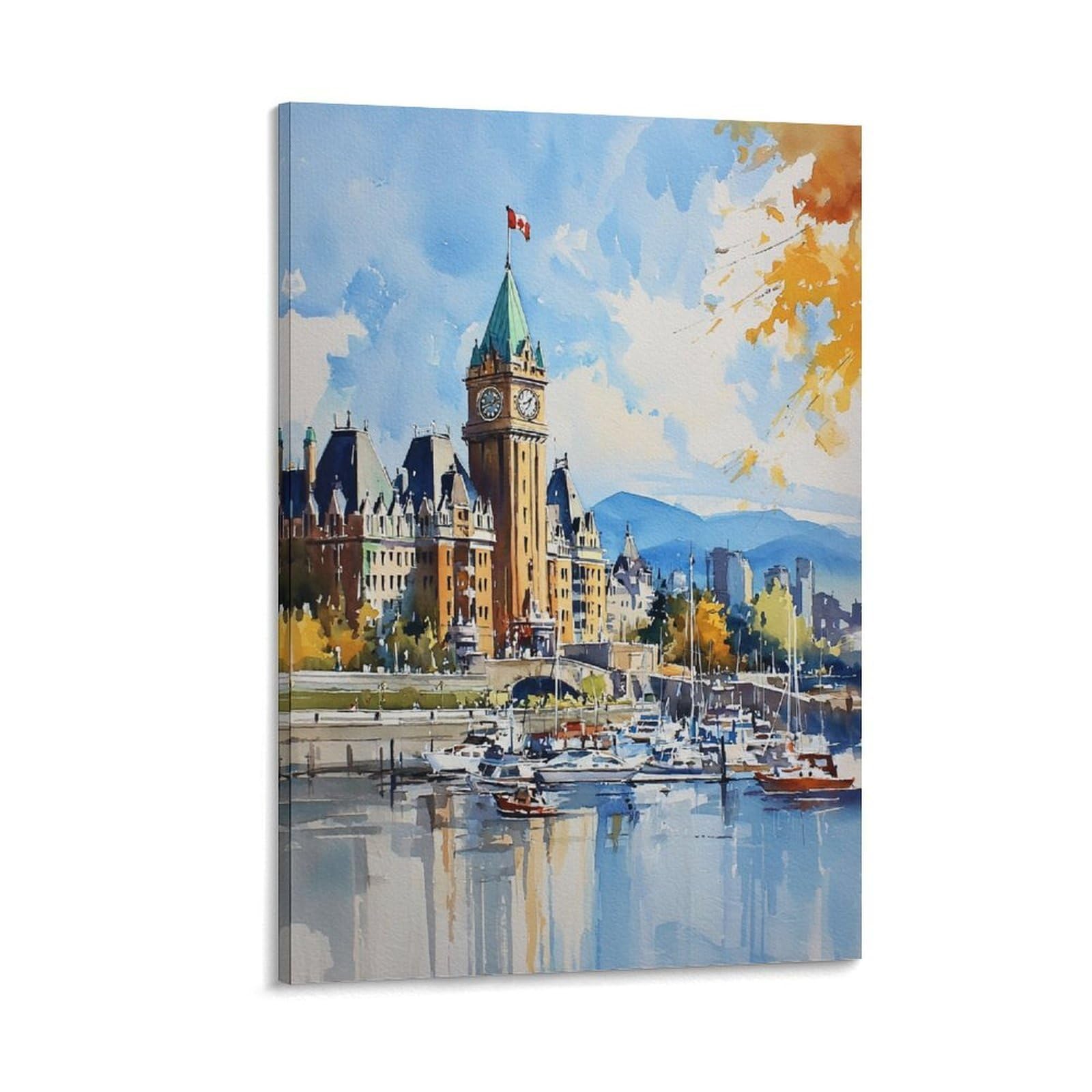 CNAHEIZ Victoria City 20x30inch(50x75cm) Vintage Travel Poster Watercolor Canvas Art