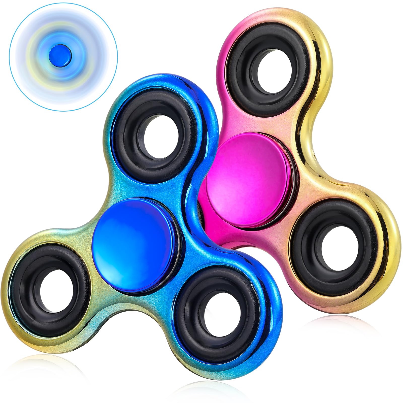 SCIONE 2Pack Gold-Blue & Pink-Gold Gradient Fidget Spinners – Quiet Sensory Toys for Classroom Rewards, Birthday Party Favors, ADHD & Anxiety Relief – Ultra Smooth Bearings, Long Spin Time