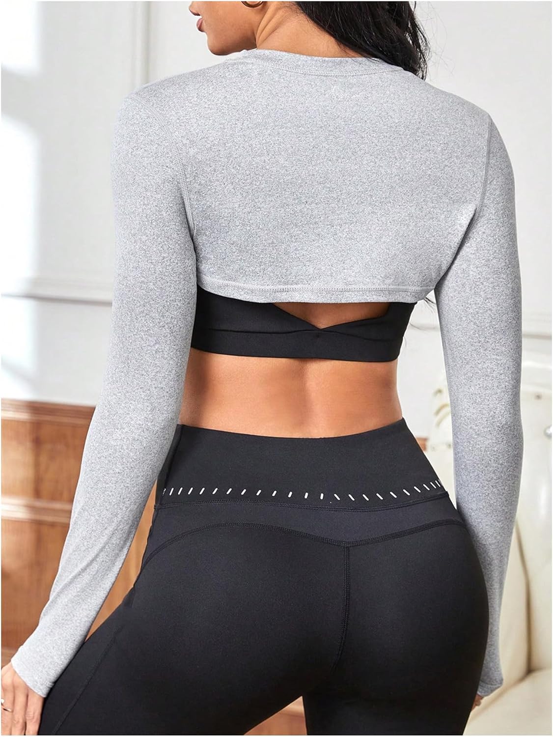 SweatyRocks Women's Ultrashort Cutout Workout Crop Top Exercise Long Sleeve Tee Shirt - Image 2