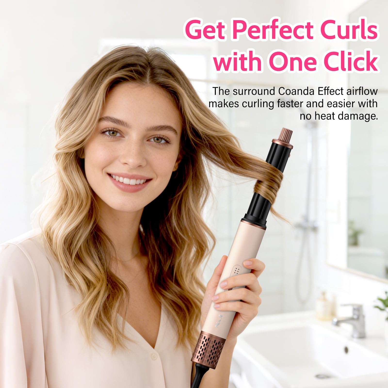 6 in 1 Hochgeschwindigkeit Hairstyler, 1400W Airstyler, Lonen Warmluftbürste, Rundbürstenföhn mit Lockenstab, Rundbürstenföhn, Stylingbürsten, Haarstyler für Trocknen, Locken, Glätten, Volumen,Styling
