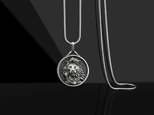 Miniatura 4 de BySilverStone Jewelry - Collar de medallón de plata esterlina hecho a mano de León salvaje, joyería del signo del zodiaco Leo, colgante de hombre