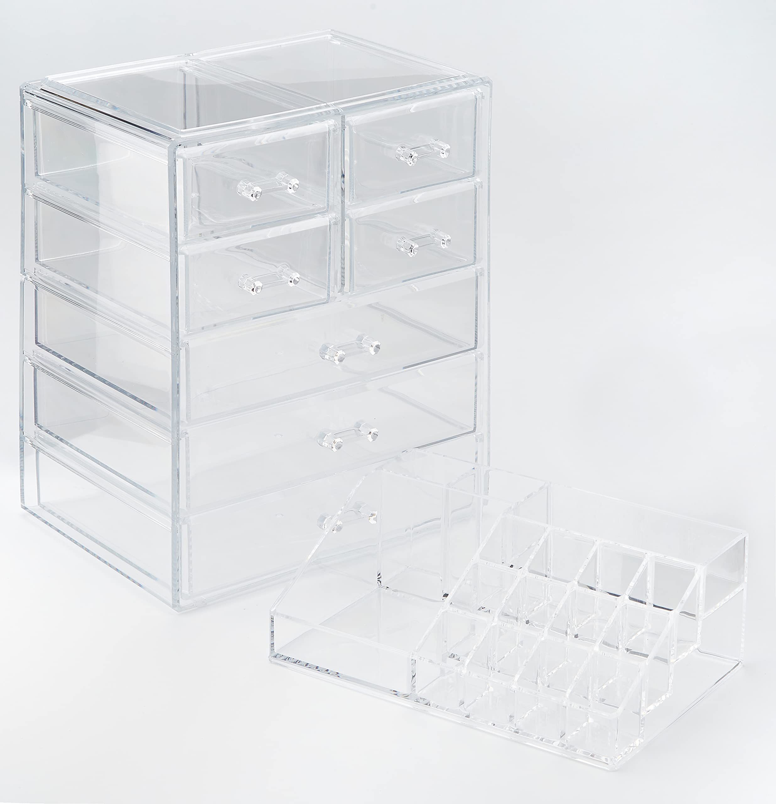 InnovaGoods® Organisateur de maquillage Bioy, maquillage bien rangé et à portée de main, avec 12 compartiments différents, design en bois et pieds antidérapants, idéal pour les personnes qui se maquil