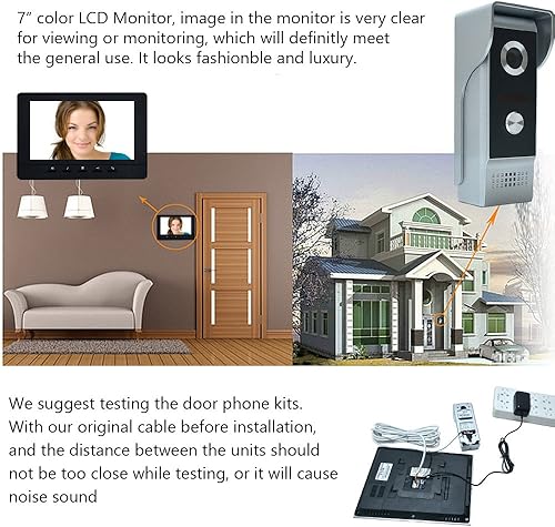 Miniatura 2 de AMOCAM Sistema de video portero, timbre de video de 7 pulgadas, sistema de teléfono de puerta, video con cable, cámara HD, intercomunicador de doble