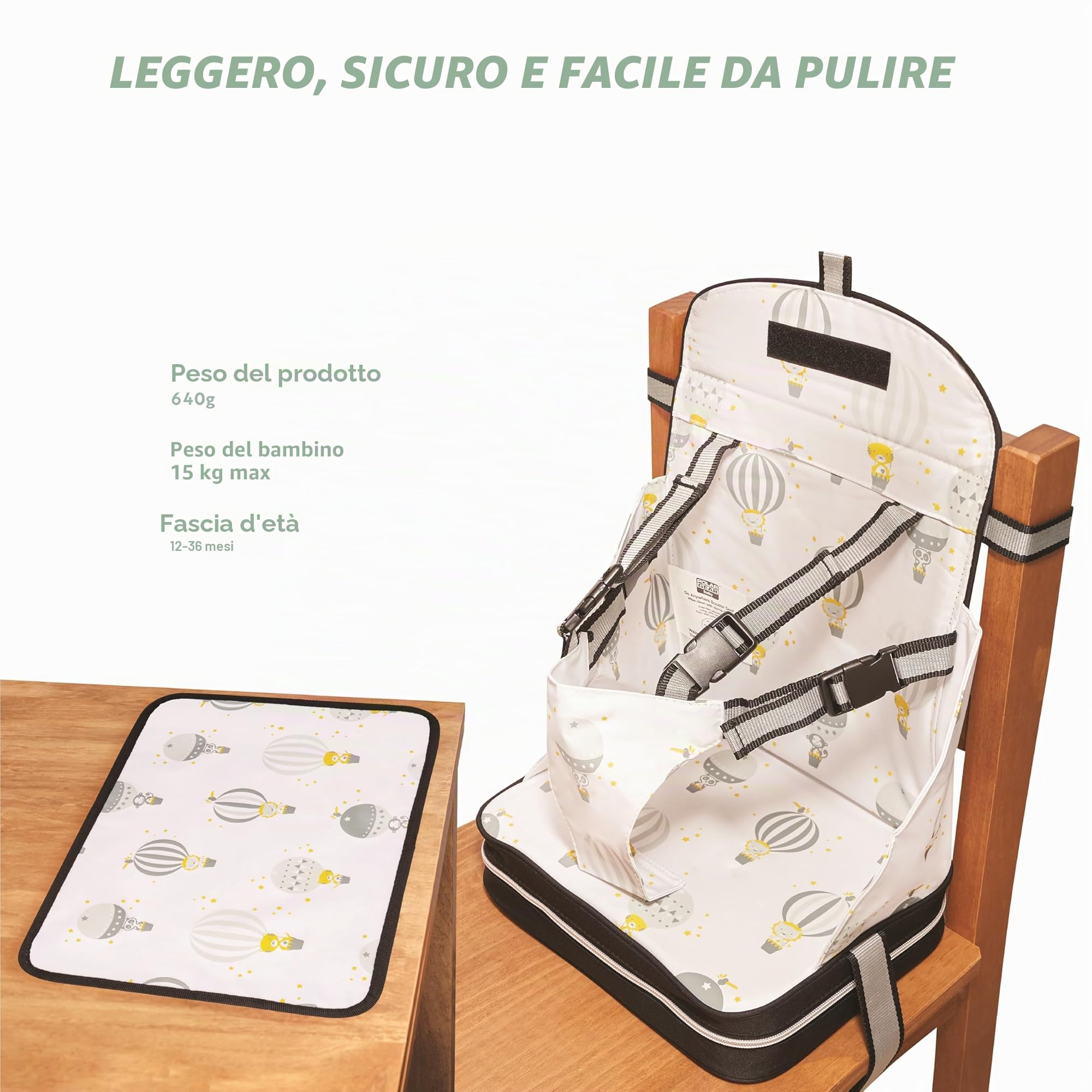 Polar Gear Alza Sedia con Tovaglietta per Bambini, senza BPA, lavabile, riutilizzabile e ripiegabile, con cintura a 5 punti