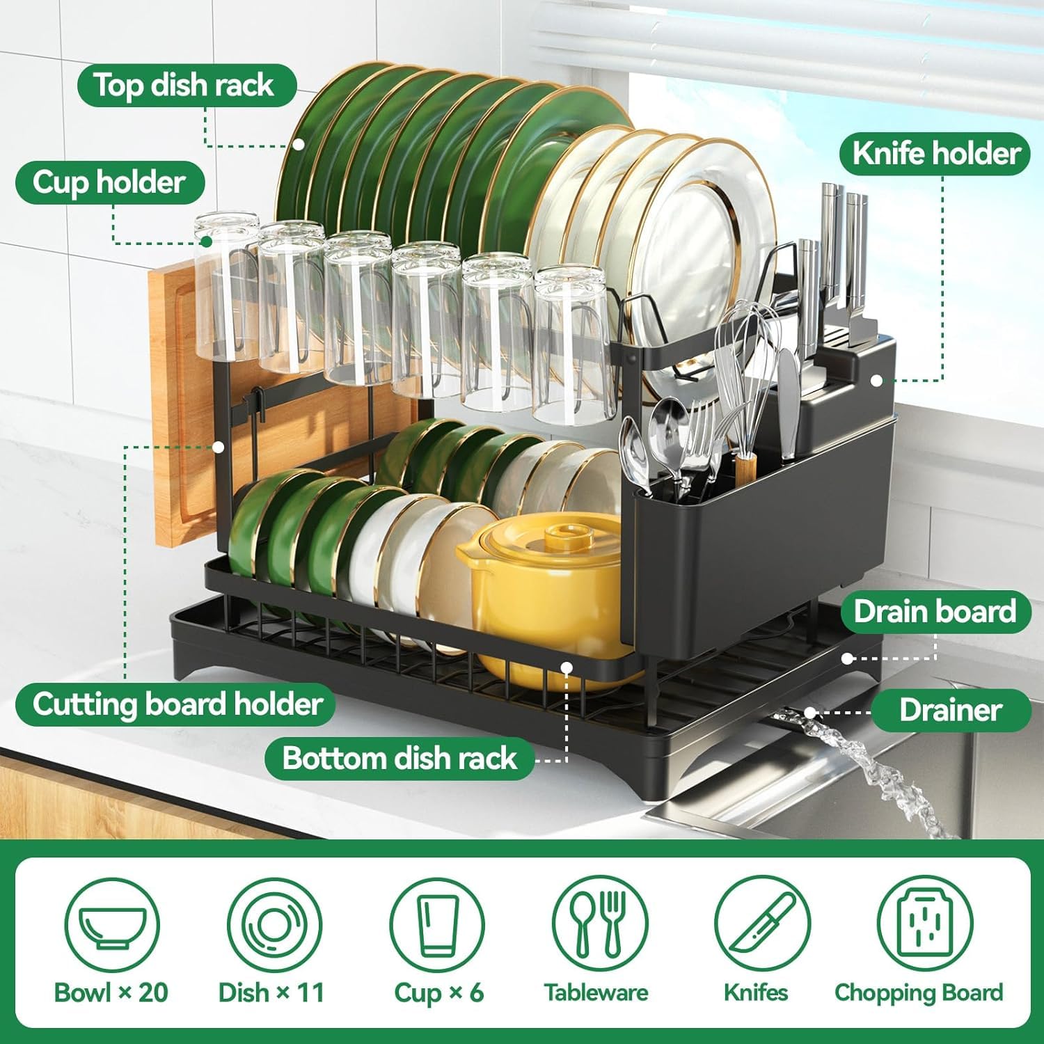 ZENOVIA 2 Tier Dish Drying Rack - Space Saving Kitchen -3