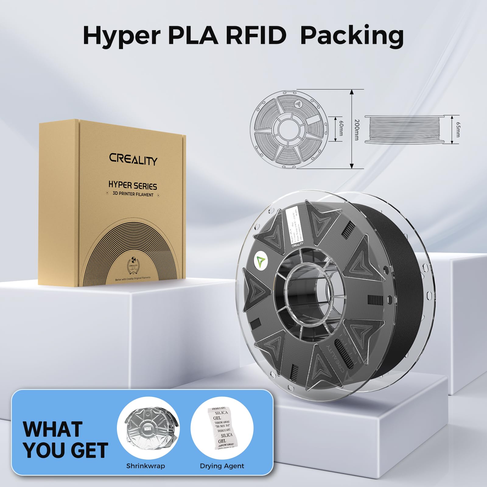 Creality Filamento RFID Hyper PLA ad alta velocità, 30-600 Mm/s, PLA iper 4Kg (8.8 lb), bobina da 1,75 mm, per CFS, adatto per K2 Plus Combo e la maggior parte delle stampanti 3D, 4 nero