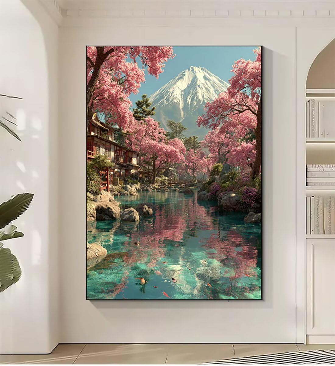 Landschaft Vulkan Fuji Malen Nach Zahlen Erwachsene, Paint by Numbers Adult Set, Heimwerk Malen Nach Zahlen Kinder Mit Rahmen, Pinsel und 36 Acrylfarbe Als für Deko Wohnzimmer 60 x 80 cm BJHDK41