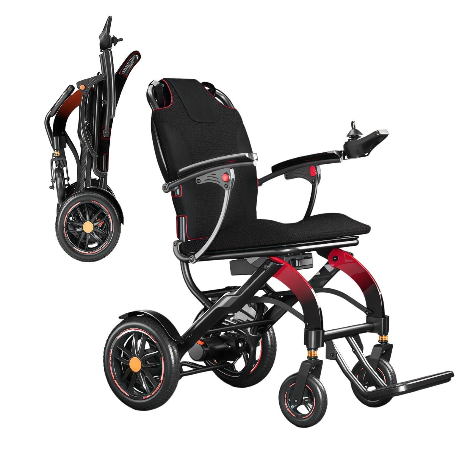Carrozzina Elettrica Leggera — Carrozzina Elettrica Pieghevole In Carbonio Con Seduta Larga 41 Cm — Portata 120 Kg — Pneumatici In Composito Solido — Per Anziani