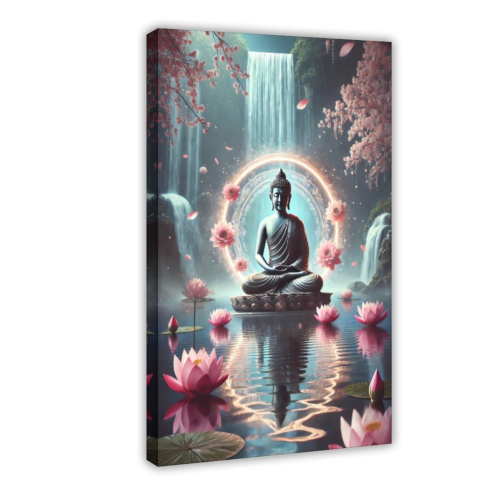 Qnvjqkdsi Frame Buddha Zen Waterfall Meditation Art Canvas Poster Bedroom Decor Landscape Office Room Decor Gift 20" L X 30" W