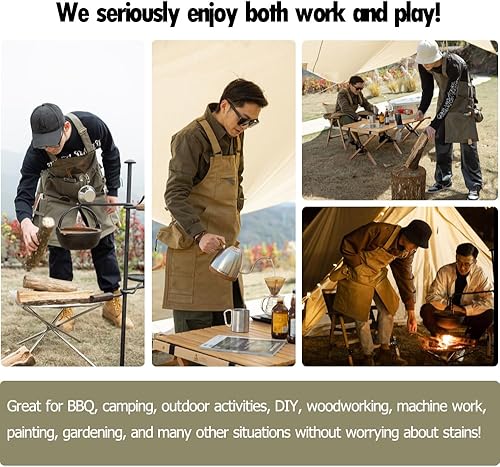 Miniatura 6 de MAKALU Delantal de carpintería Delantal de camping Delantal de herramienta con correas de hombro Delantal de lona