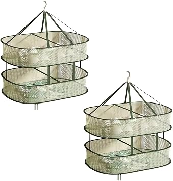 COVRA 2-Pack 23.615.73.5 Inches Single Layer, Double-Layer Foldable Mesh Drying Rack, Rectangular Hanging Sweater Dryer, Dark Green Clothes Drying Rack
