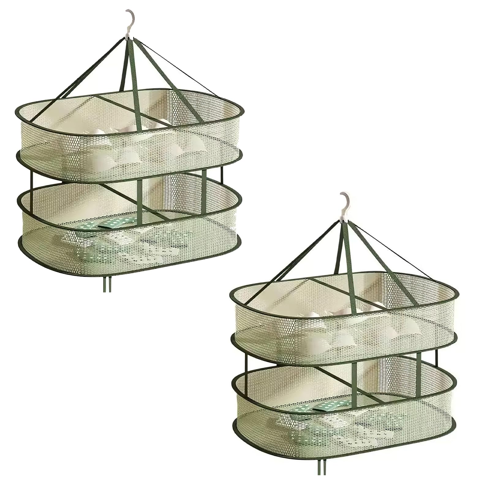 Covra Green 23.6×15.7×3.5 Inches Single Layer, Double-Layer Foldable Mesh Drying Rack, Rectangular Hanging Sweater Dryer, Dark Clothes Drying Rack.