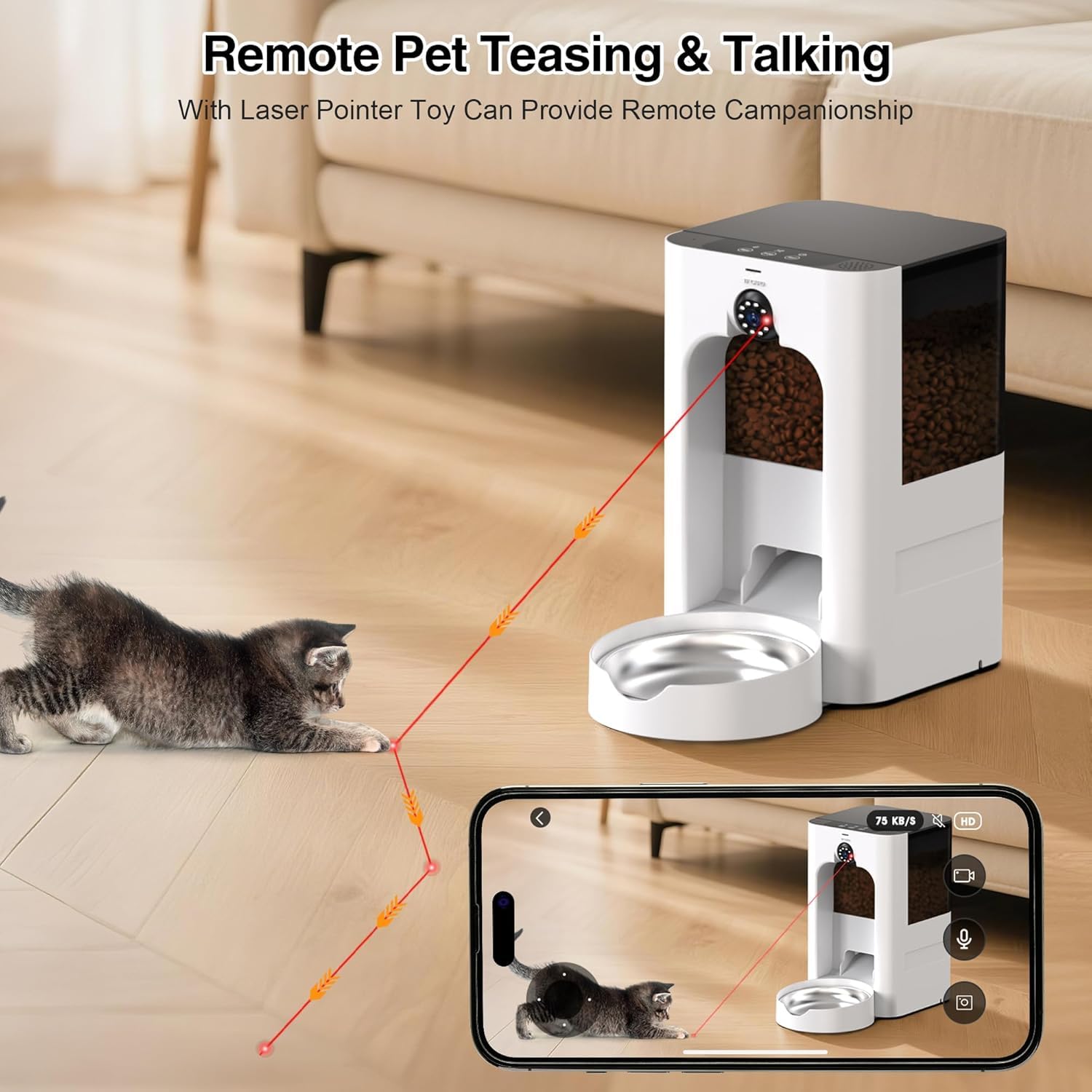 Smart Automatic Cat Feeder with 1080P Camera & Laser Toy, 5G WiFi 5L Pet Feeder for Cats & Dogs, Night Vision, Motion Detection, 2-Way Audio, APP Control, Timed Dry Food Dispenser - image 4