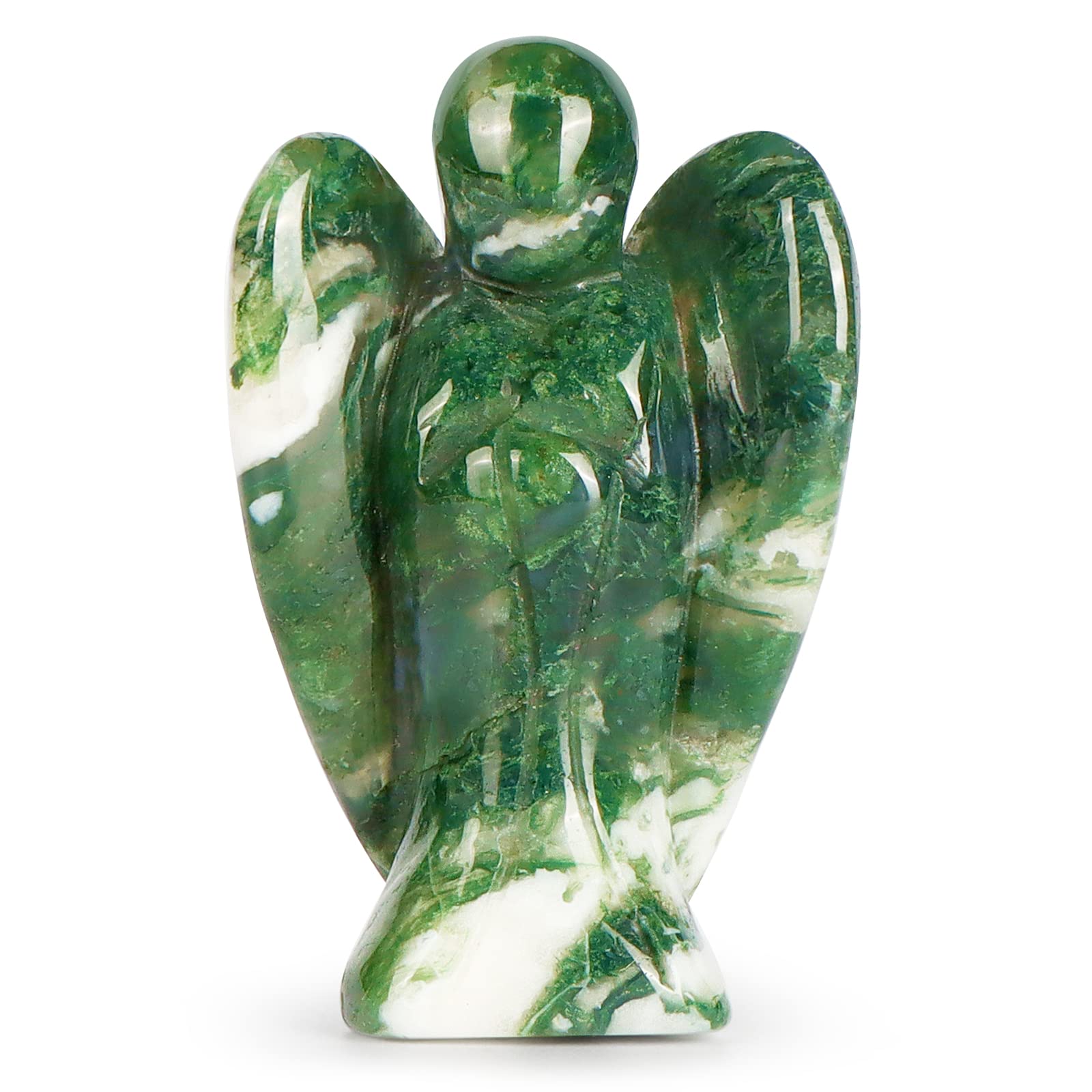 Artistone Moss Agate Crystal Guardian Angel Figurines 2 Inch Hand Carved Gemstone Prayer Pocket Angel Statue Healing Stone for Meditation Home Decor