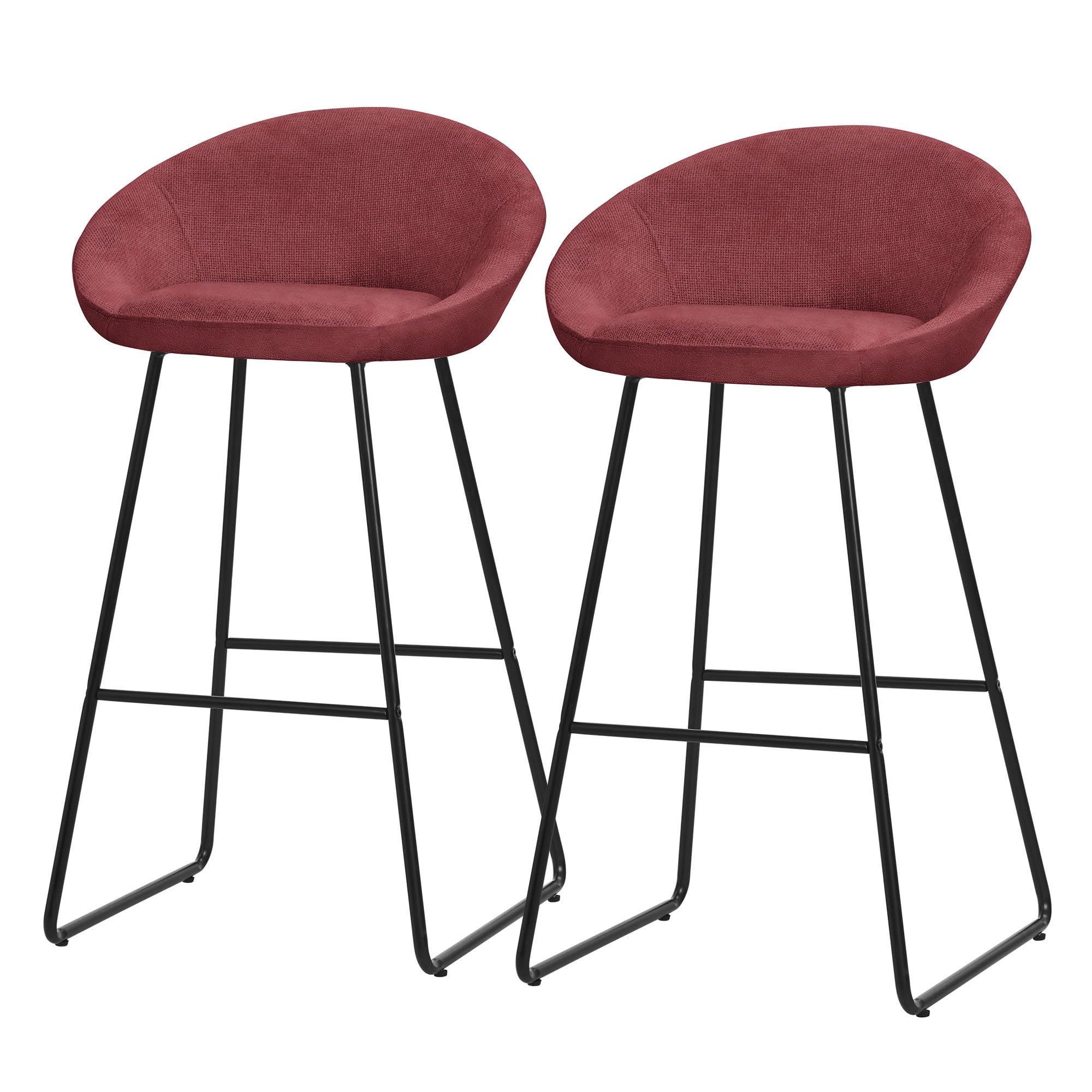 ML-Design 2X Taburetes de Bar Altos Rojos con Funda de Tela 75cm, Sillas con Estructura Metálica, Asientos de Cocina con Respaldo y Reposapíes, Sillones de Barra, Mueble de Mostrador de Bistro