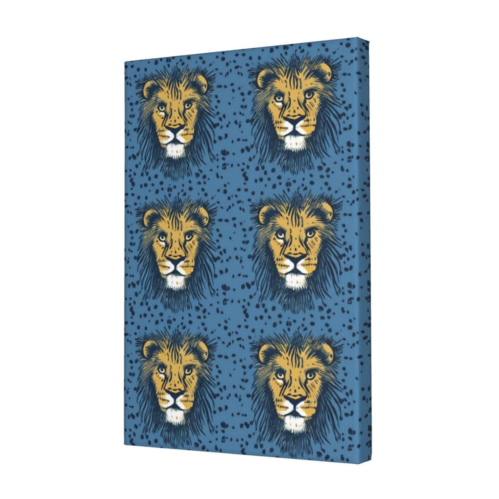 Lion Lions Head Lion Kids Blue Canvas Wall Art for Living Room Wall Decor 12"x18" Modern Artwork Painting Pictures Hanging Canvas Prints Aesthetic Wall Art for Bedroom Bathroom Office Wallart Decor