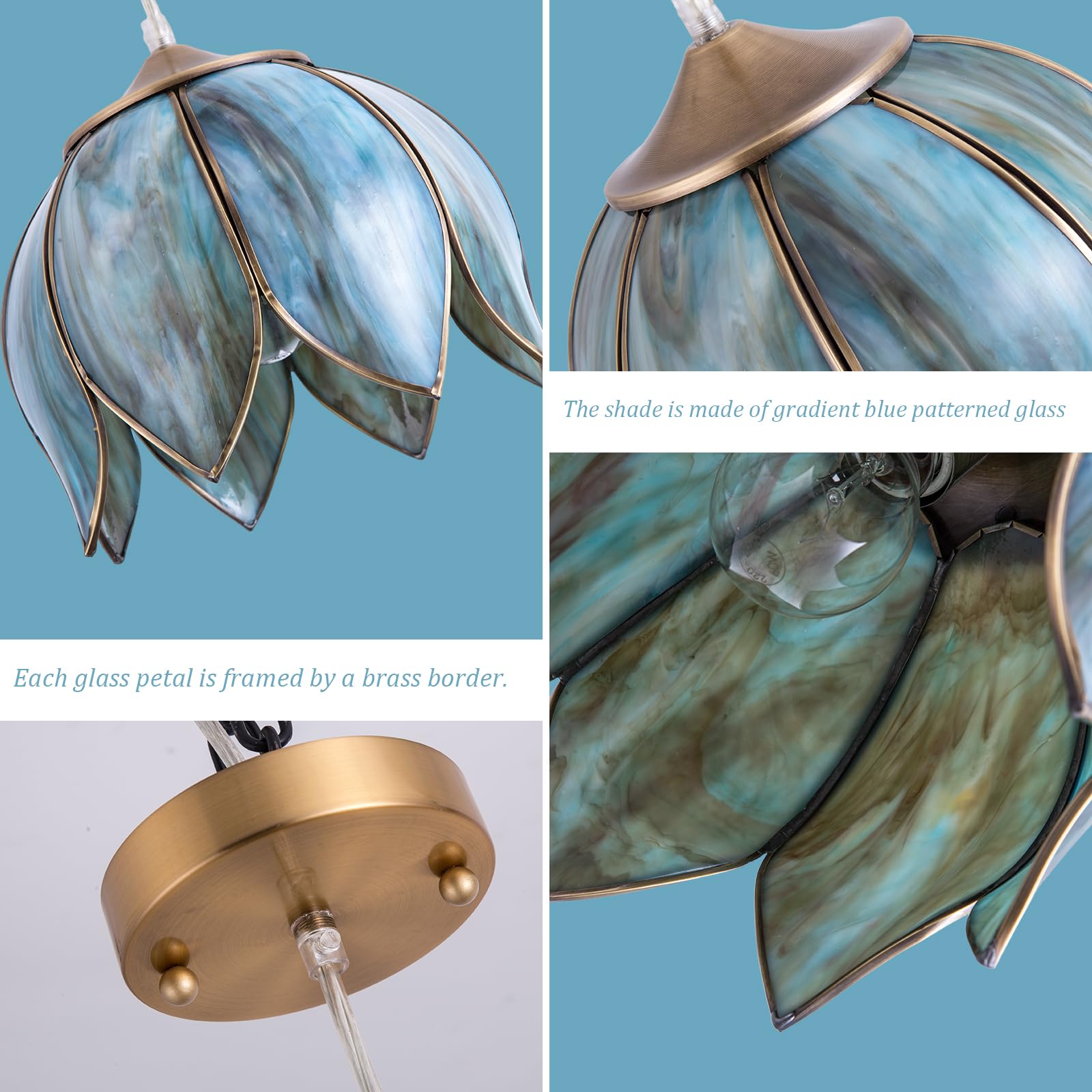 NICRX Vintage Glass Pendant Light,Adjustable Hanging Ceiling - View #9