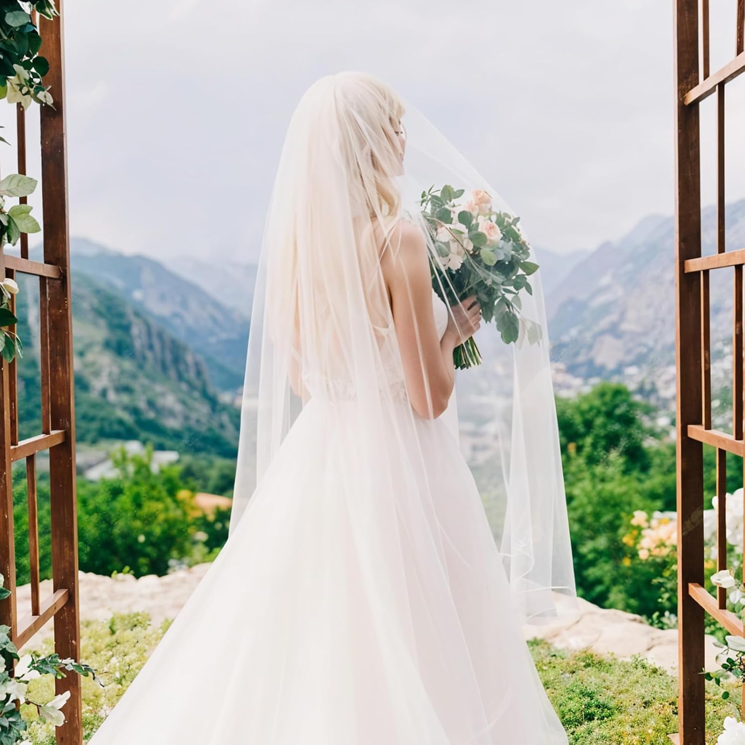 Psyqtsuary 1 Tier Bride Wedding Veil 118 Inches Long 1 Tier Drop Veil Comb Bridal Cathedral Veil White Long Cathedral Bridal Tulle Veils with Comb for Brides
