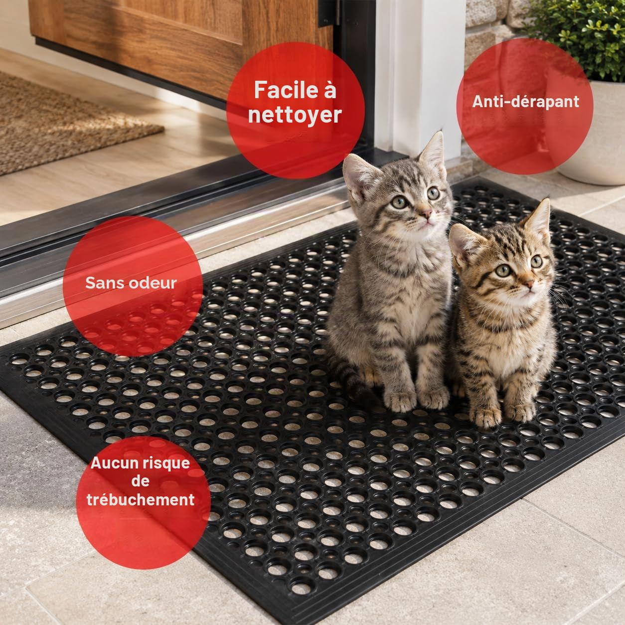 Tapis d'Extérieur Rectangulaire Antidérapant Noir, 91cmx61cm, Anti-Fatigue et Facile à Nettoyer pour Cuisine, Salle de Bain, Entrepôt et Zones de Travail Industrielles