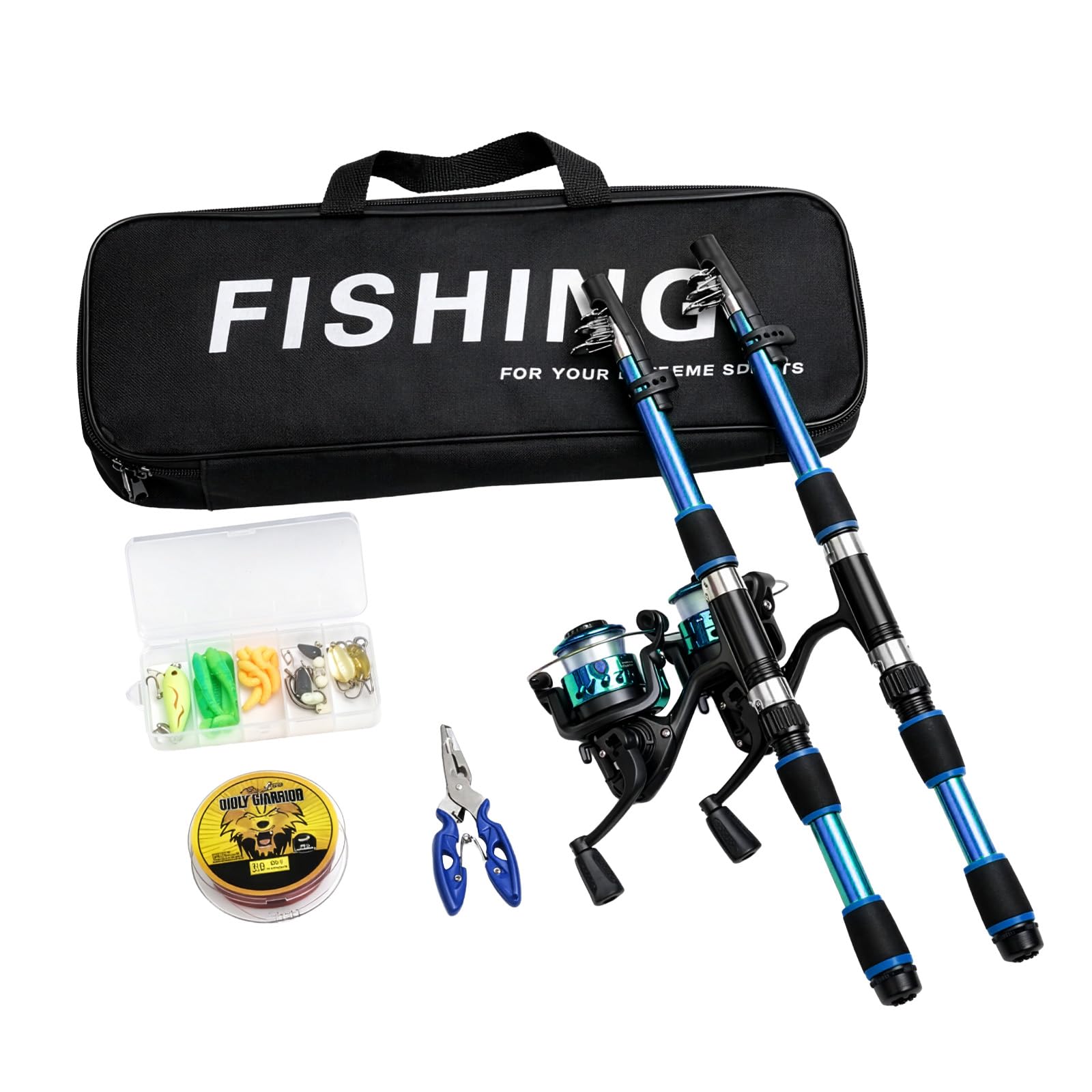 2-Pack Fishing Rod and Reel Combo Set, Telescopic Fishing Kit with Full Tackle Accessories, Portable Travel Gear for Freshwater & Saltwater