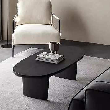 Black Oval Coffee Table,Solid Wood Coffee Table for Living Room,Modern Accent Sofa Table Cocktail Table Center Table for Small Apartment(39.3